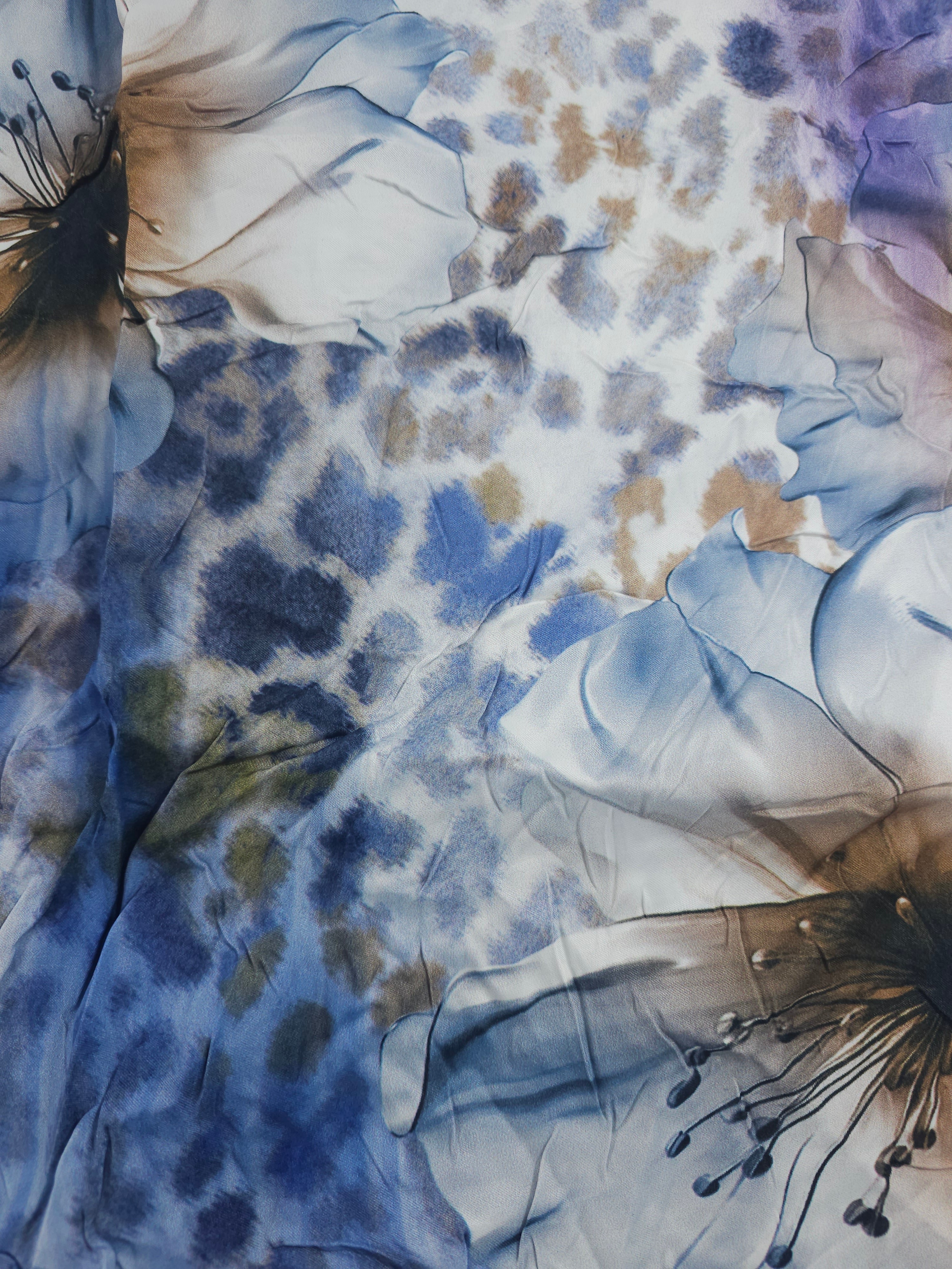 Blue Cheetah Floral Viscose Sateen- 1.3m Piece