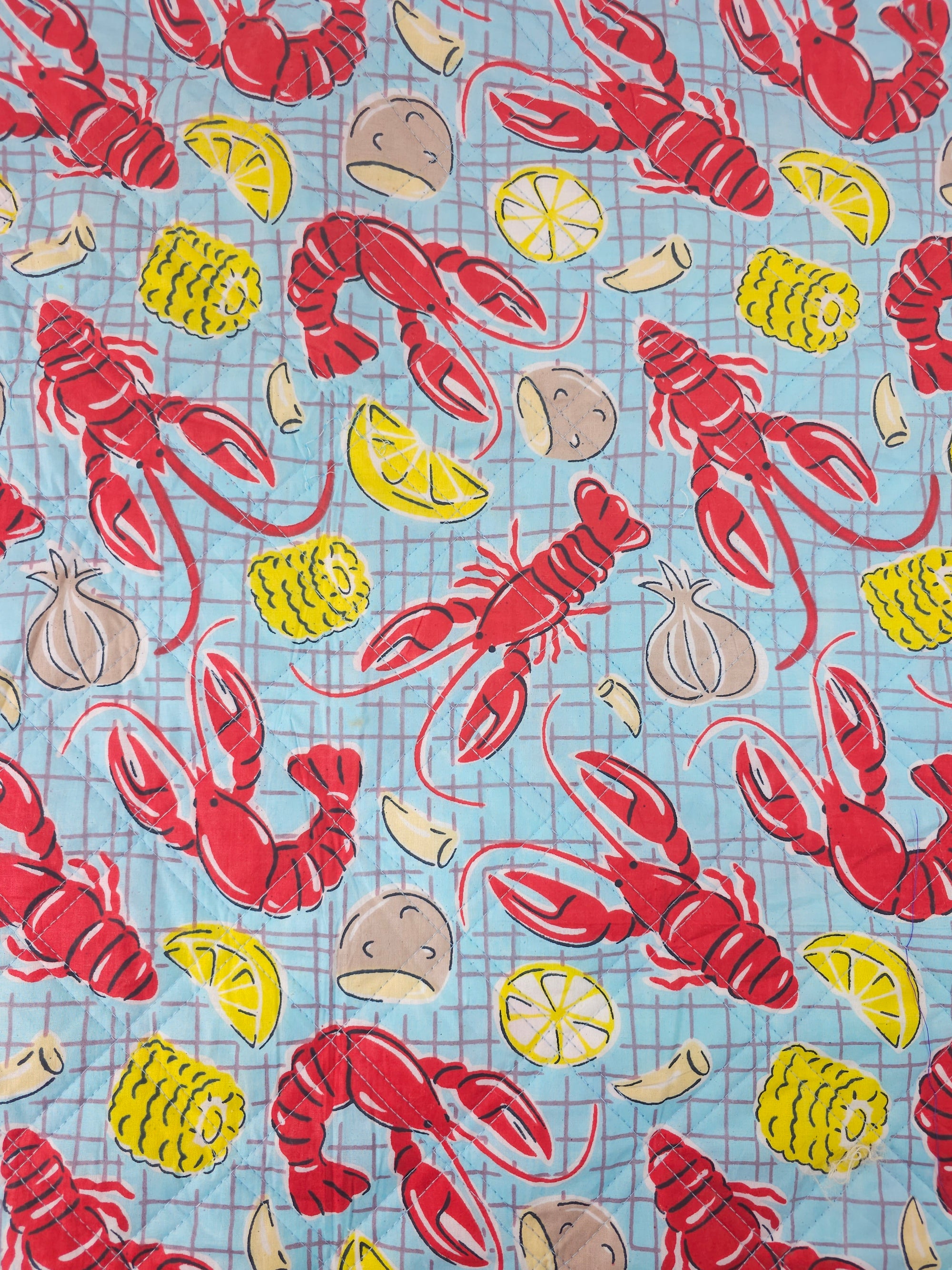 Light Blue Lobster Boil Quilted Screen Print 1.35m Piece