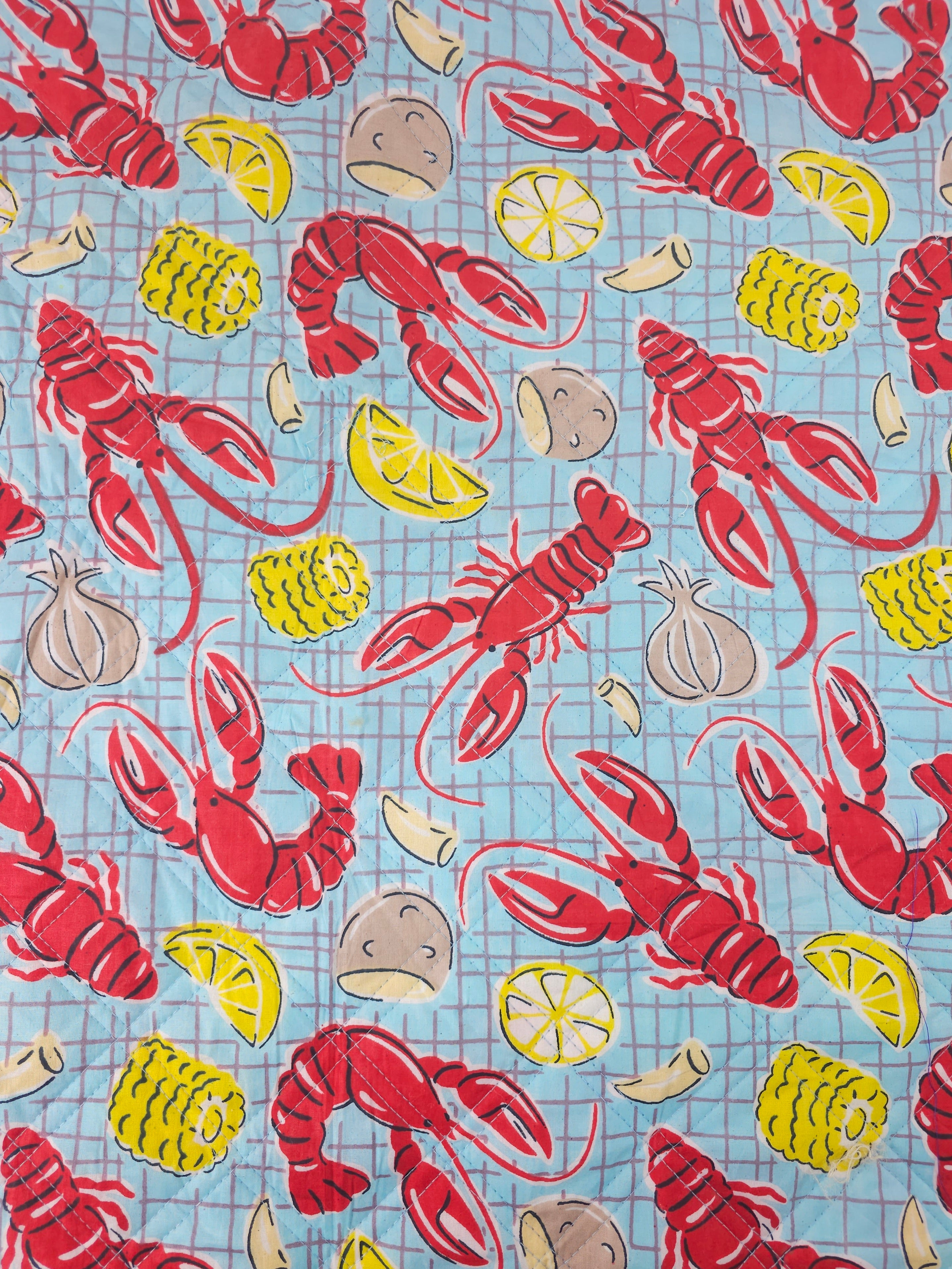 Light Blue Lobster Boil Quilted Screen Print - 1.35m Piece