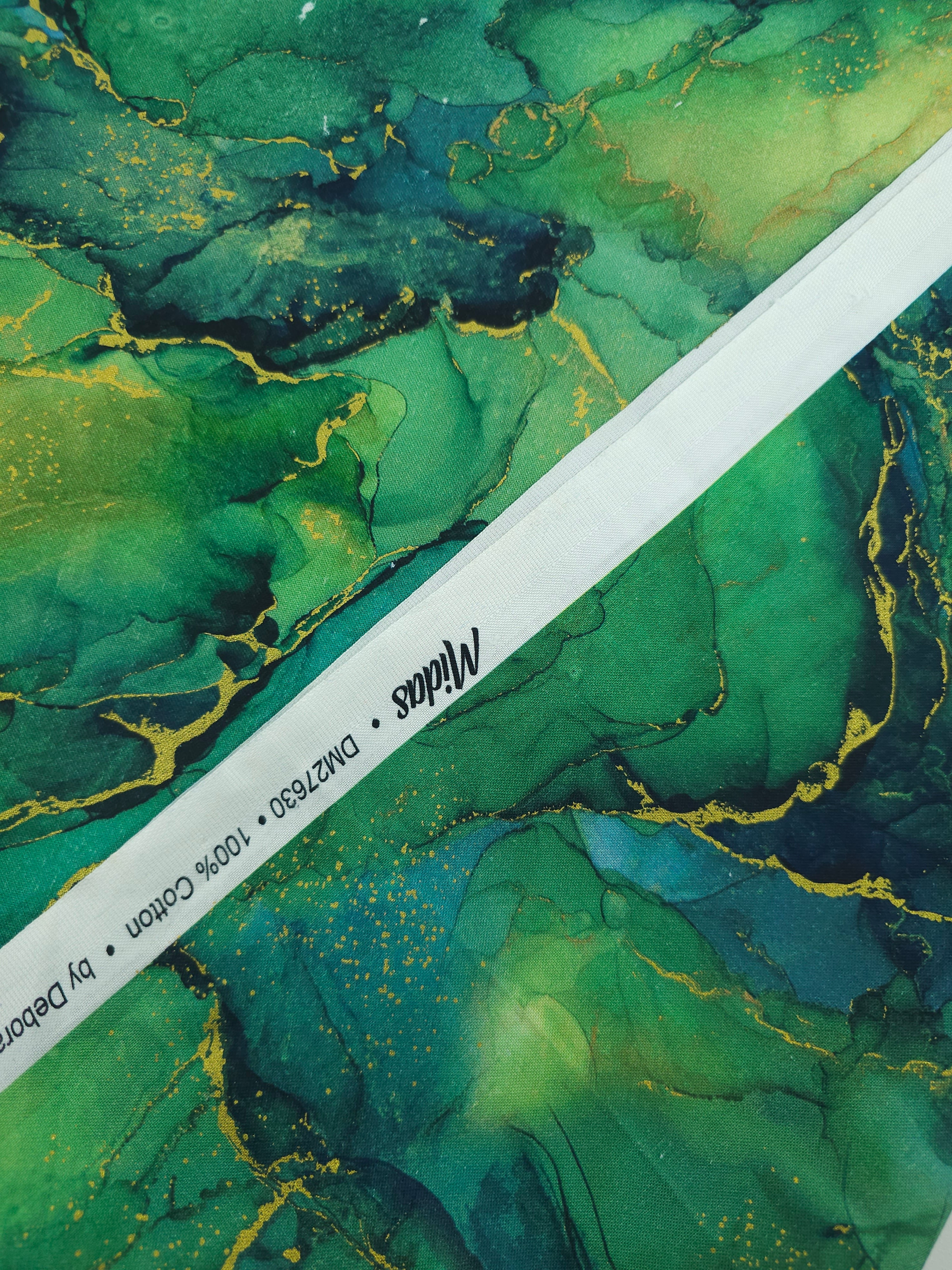 Green/Teal Gold Marble 100% Cotton