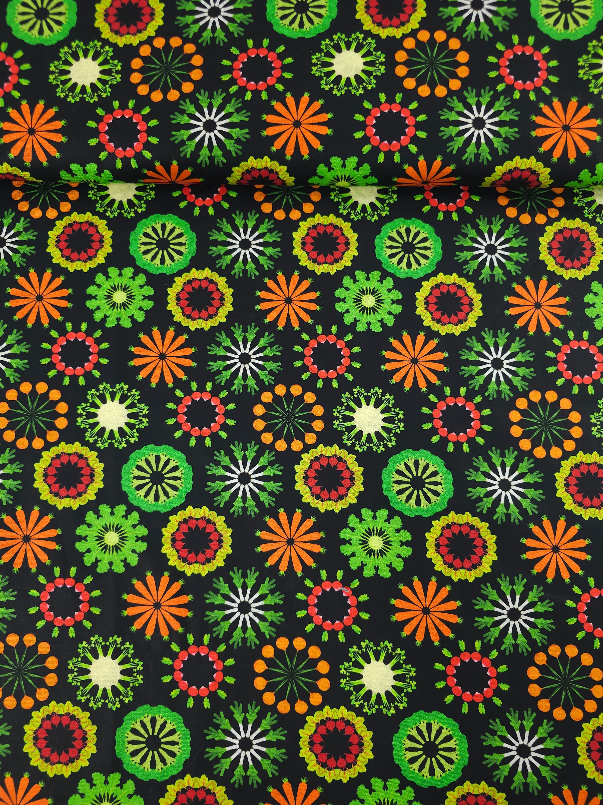 Green/Orange Abstract Spiro 100% Cotton