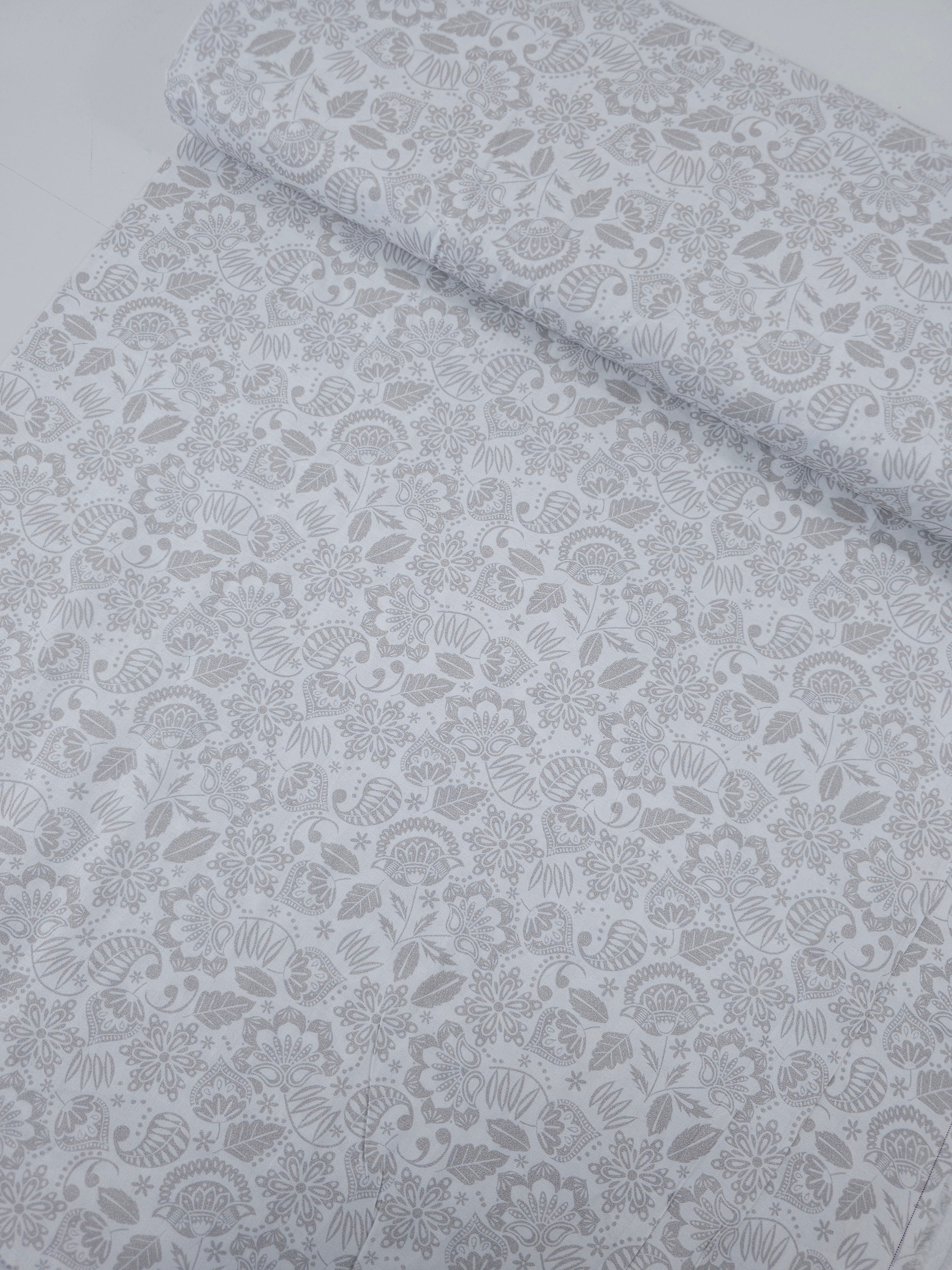 Taupe/White Paisley Leaf 100% Cotton