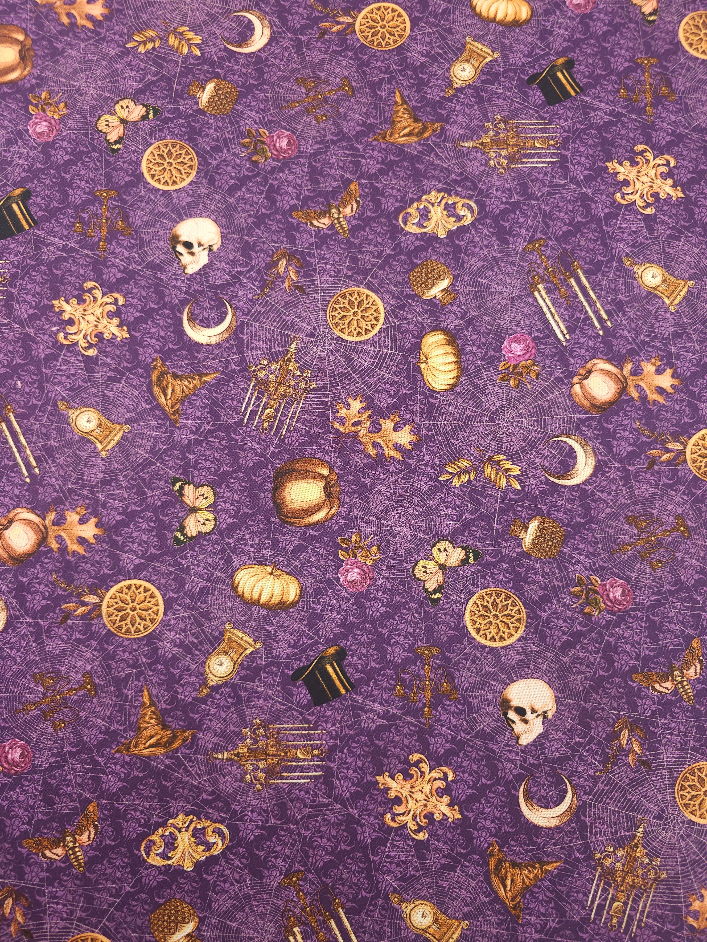 Purple Vintage Halloween Trinkets 100% Cotton - Robert Kaufman