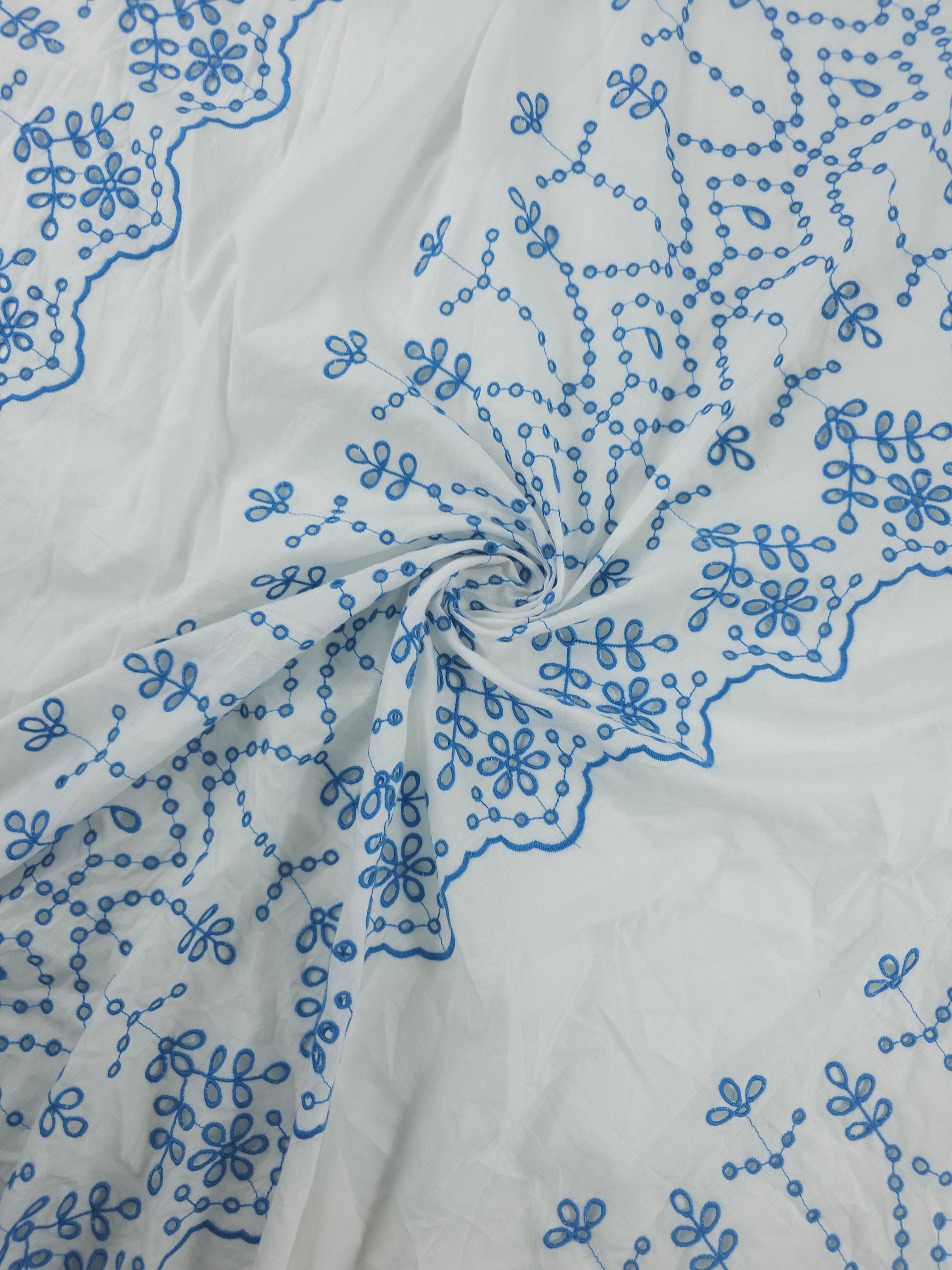 Lavender Blue Border Stripes Cambric Cotton Broderie Anglaise