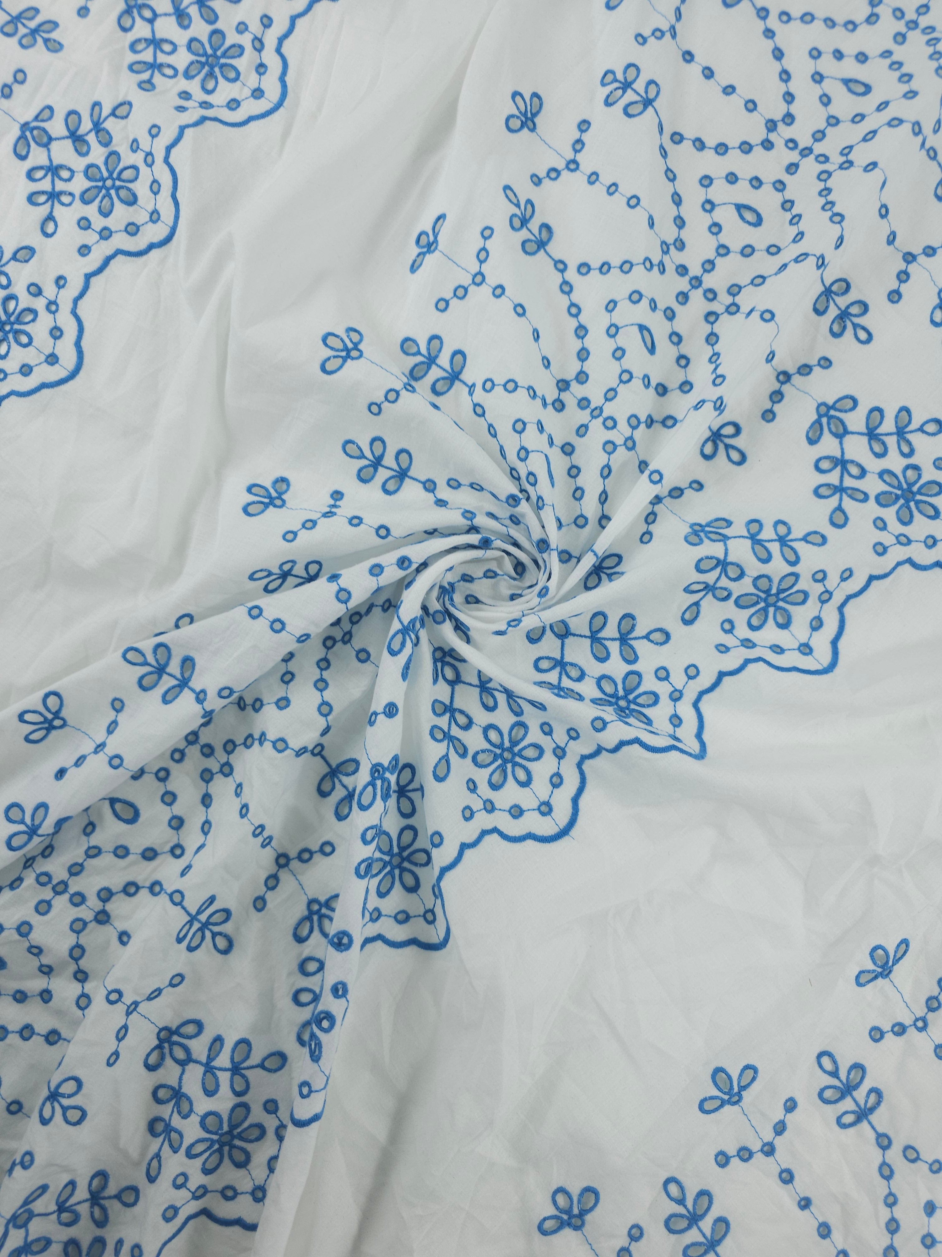 Lavender Blue Border Stripes Cambric Cotton Broderie Anglaise