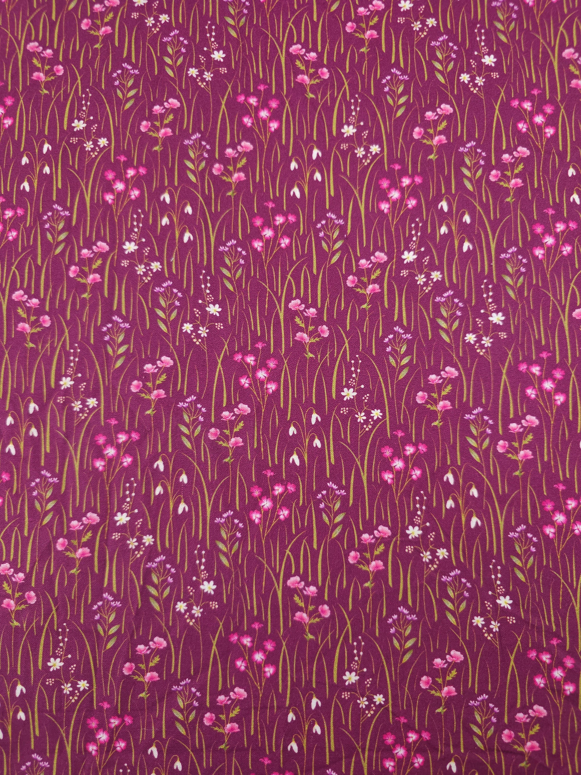 Plum Floral Stem Meadow 100% Cotton