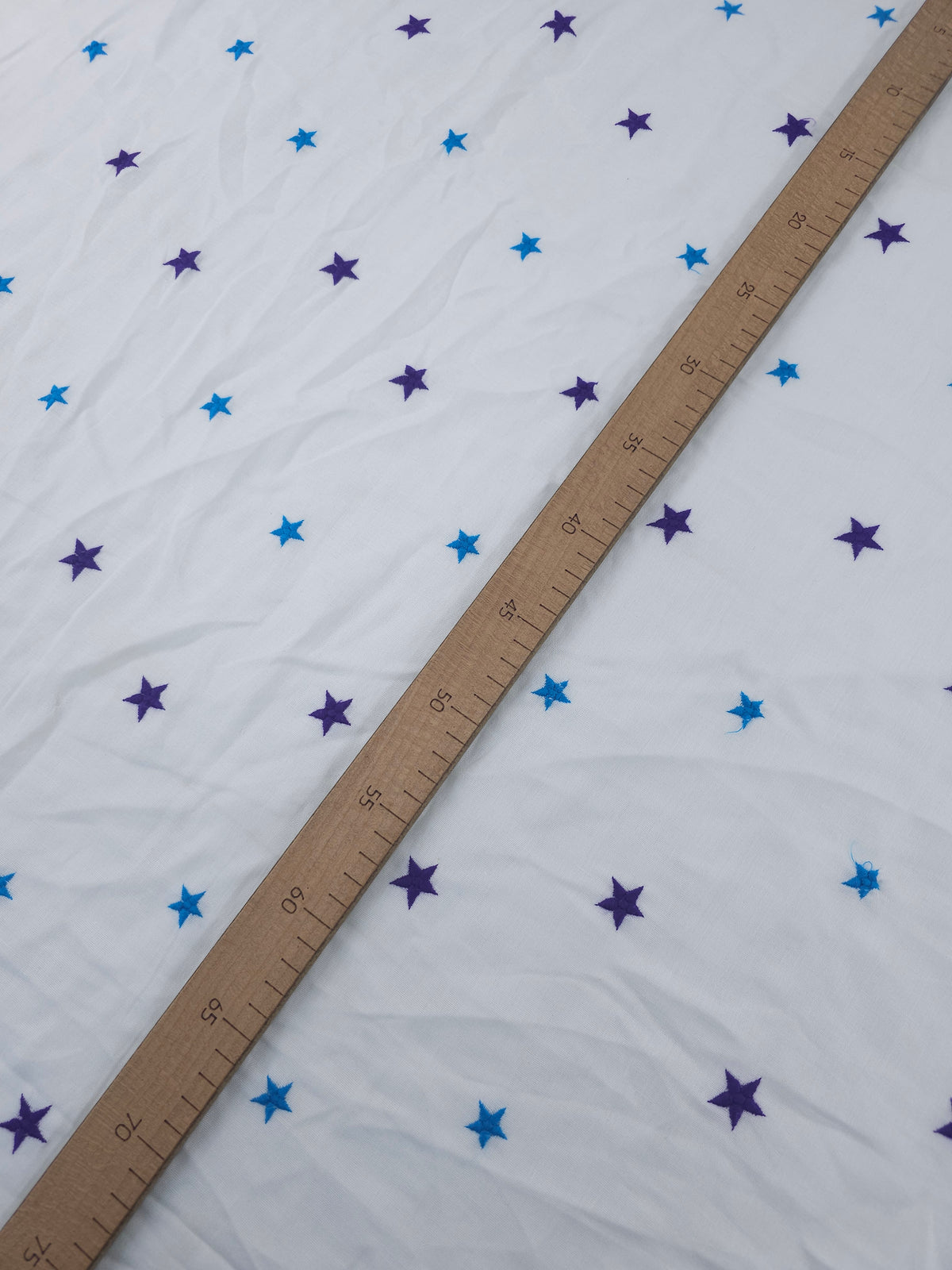 Blue/Purple Embroidered Stars Fine Double Gauze