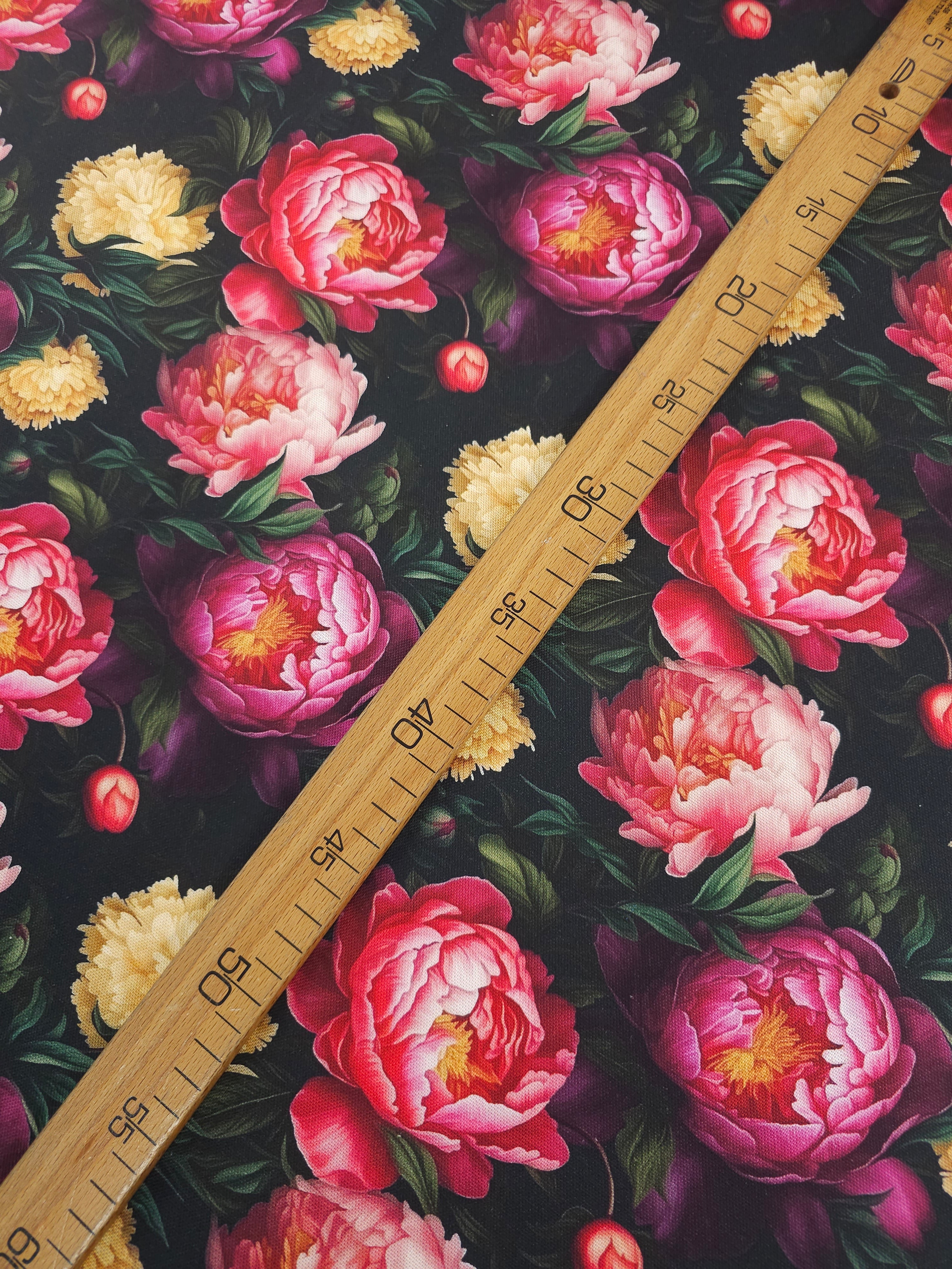 Deep Peony Garden Canvas Cotton