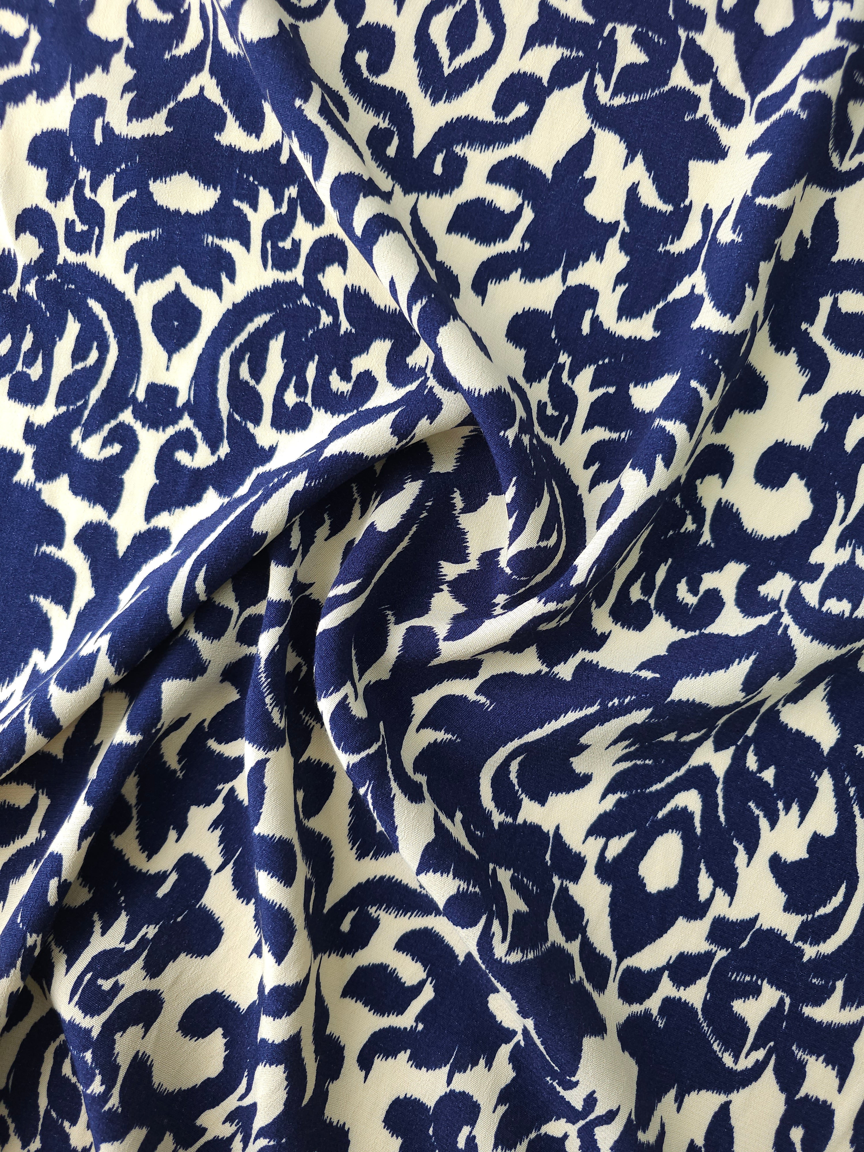Navy/Cream Damask Viscose Crepe