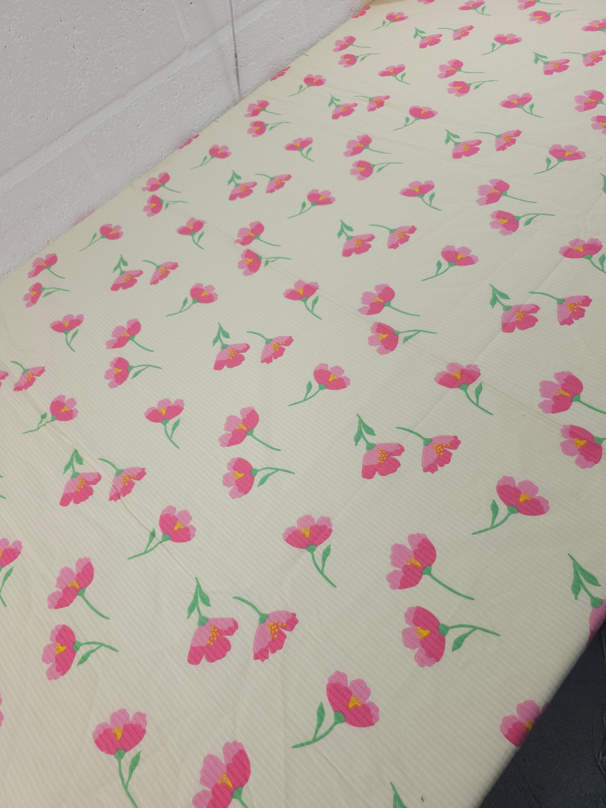 Pale Yellow/Pink Stripe Tossed Flowers Structured Cotton