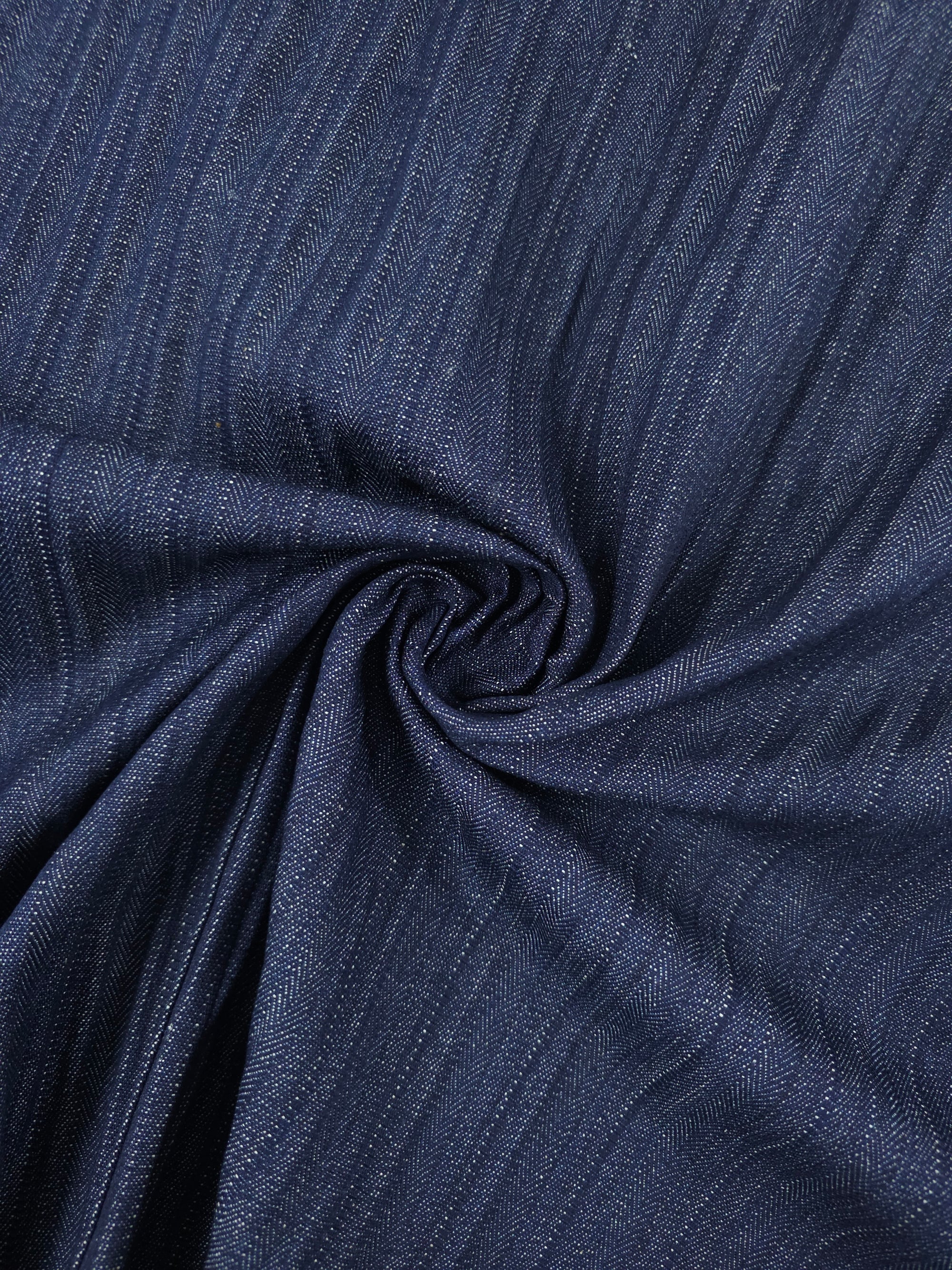 Indigo Navy Crinkle Herringbone Stripe Denim