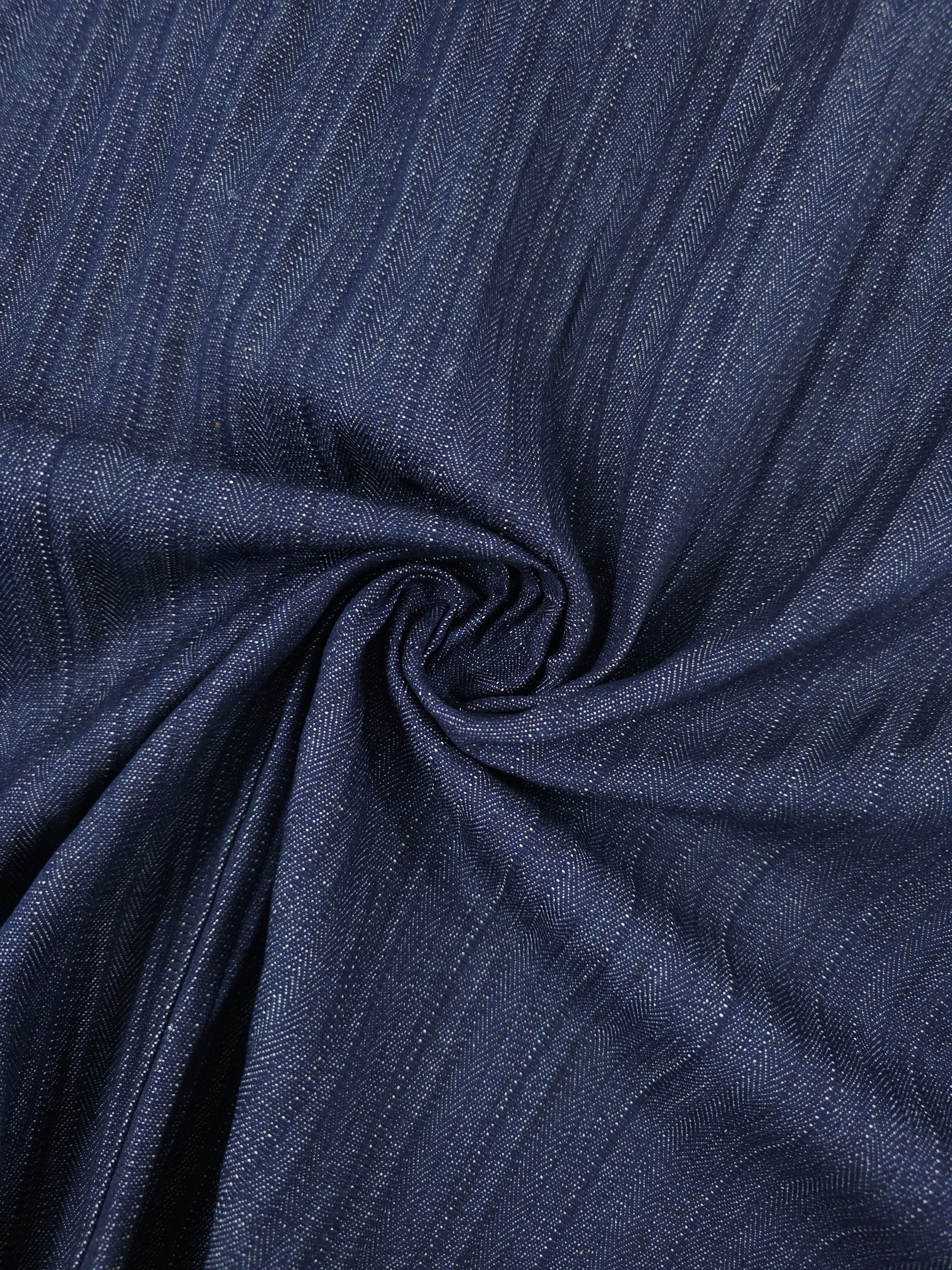 Indigo Navy Crinkle Herringbone Stripe Denim