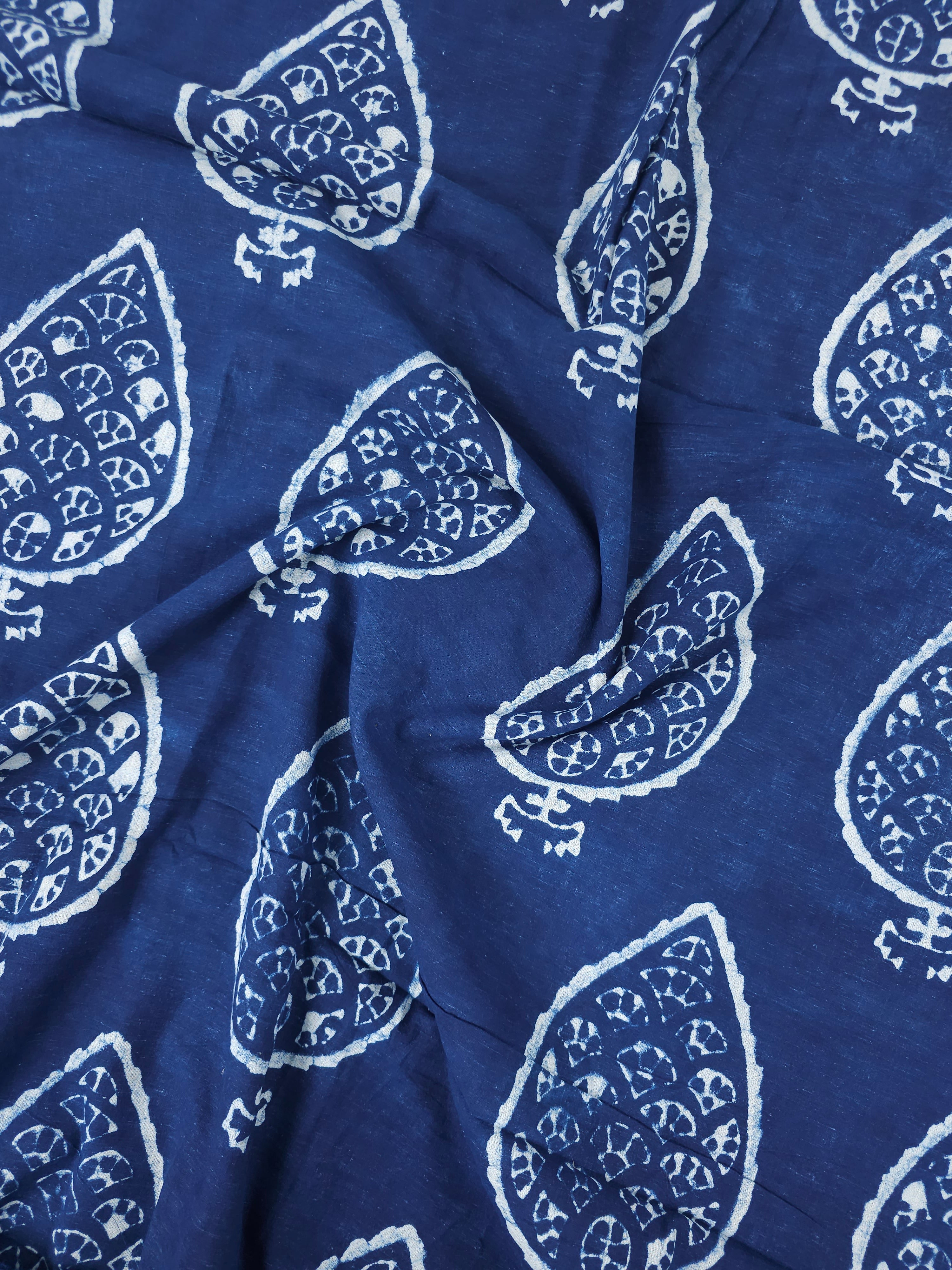 Indigo Navy Palm Leaf Block Print Cotton