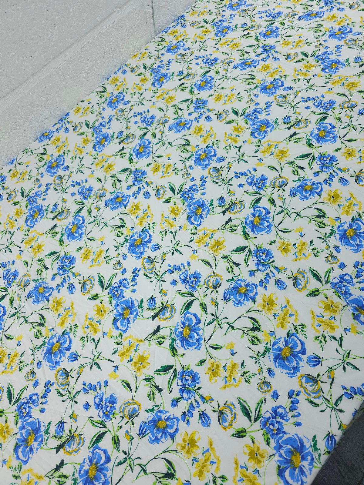 Blue/Yellow Floral Vine Viscose Crepe - Walmart