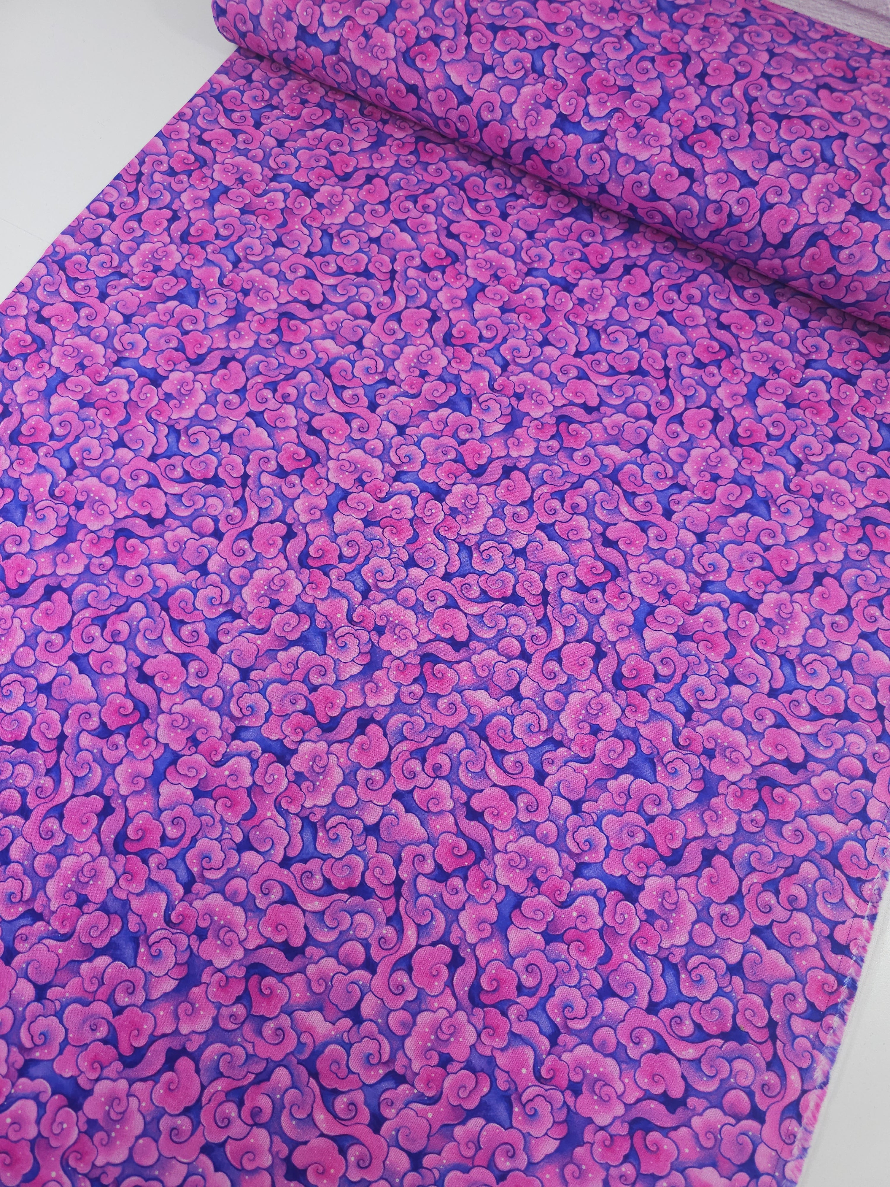 Pink/Periwinkle Cloud Floral 100% Cotton