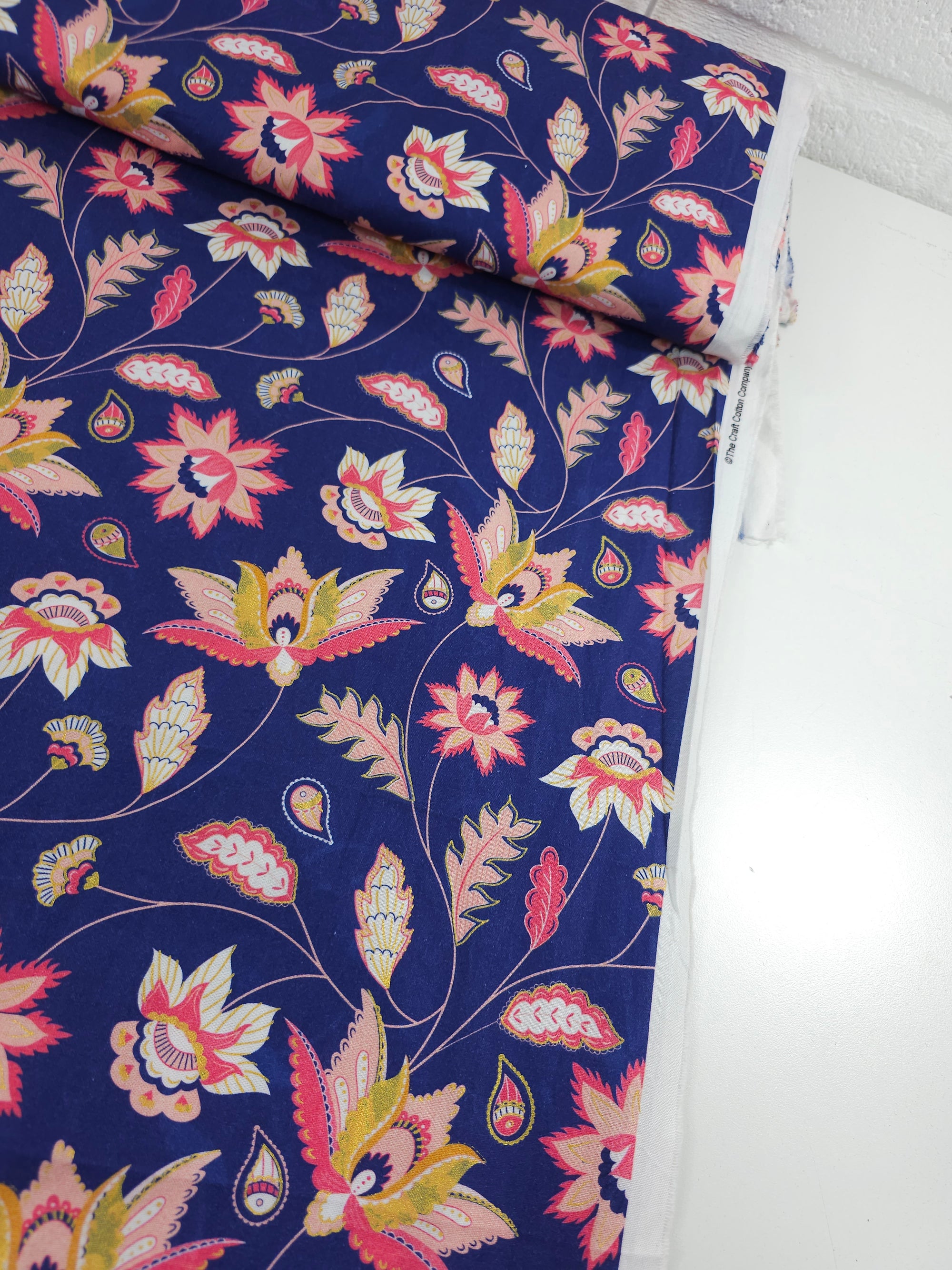 Navy/Pink Retro Floral 100% Cotton