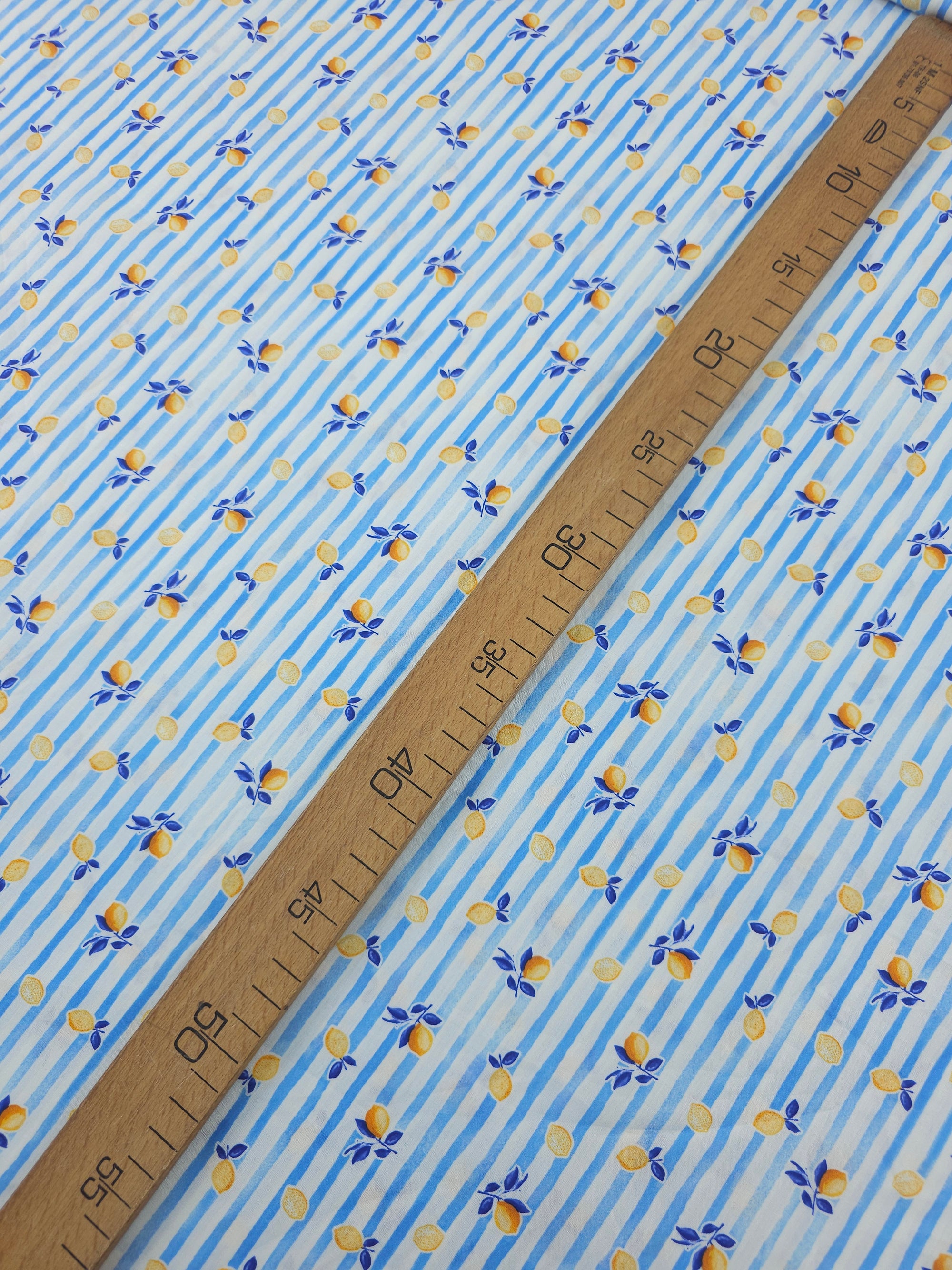 Blue Mini Ditsy Lemon Stripe Lightweight Cotton 60"
