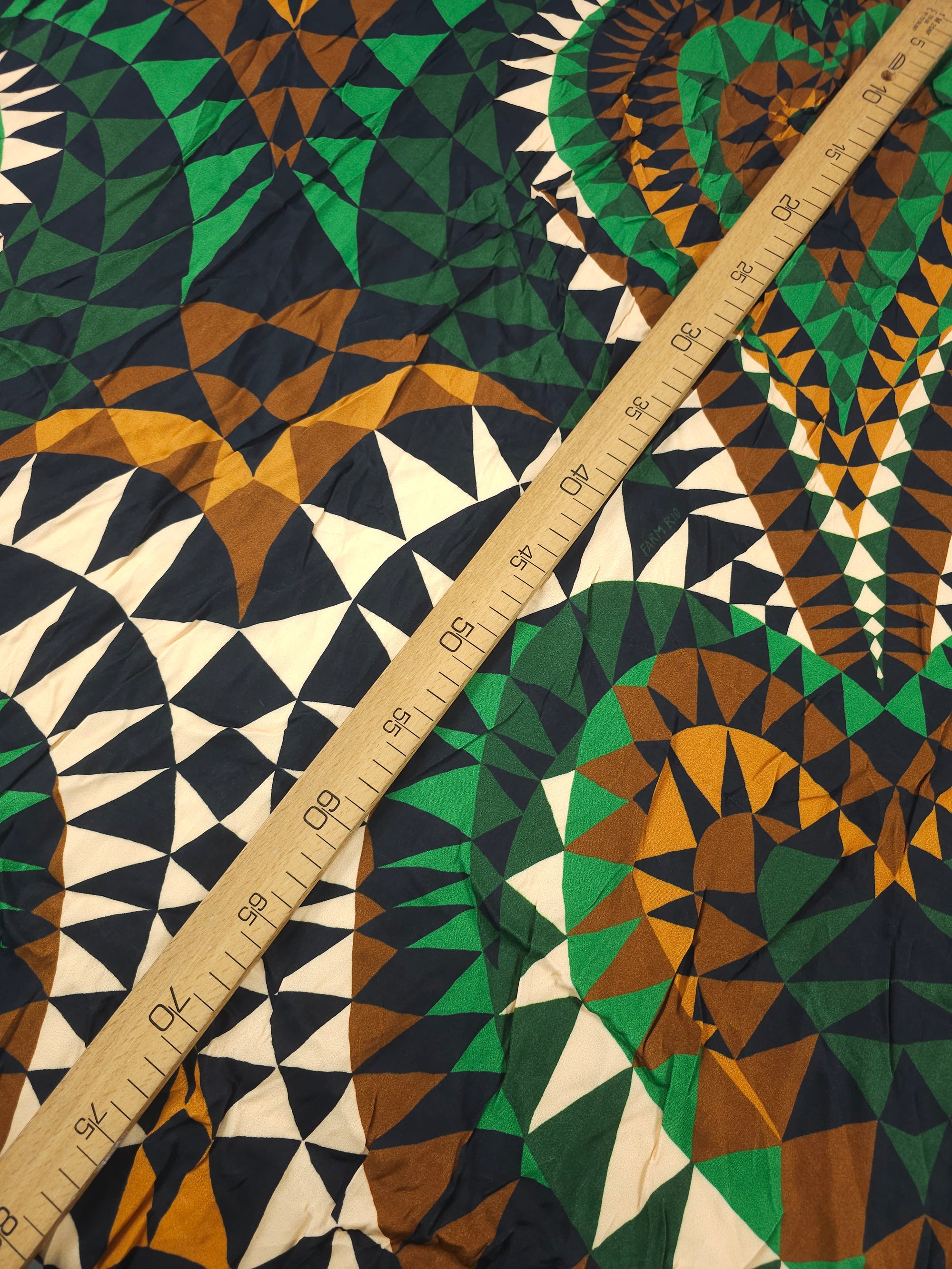 Green/Brown Geometric Heart Viscose Satin (Various Sizes) *Farm Rio*