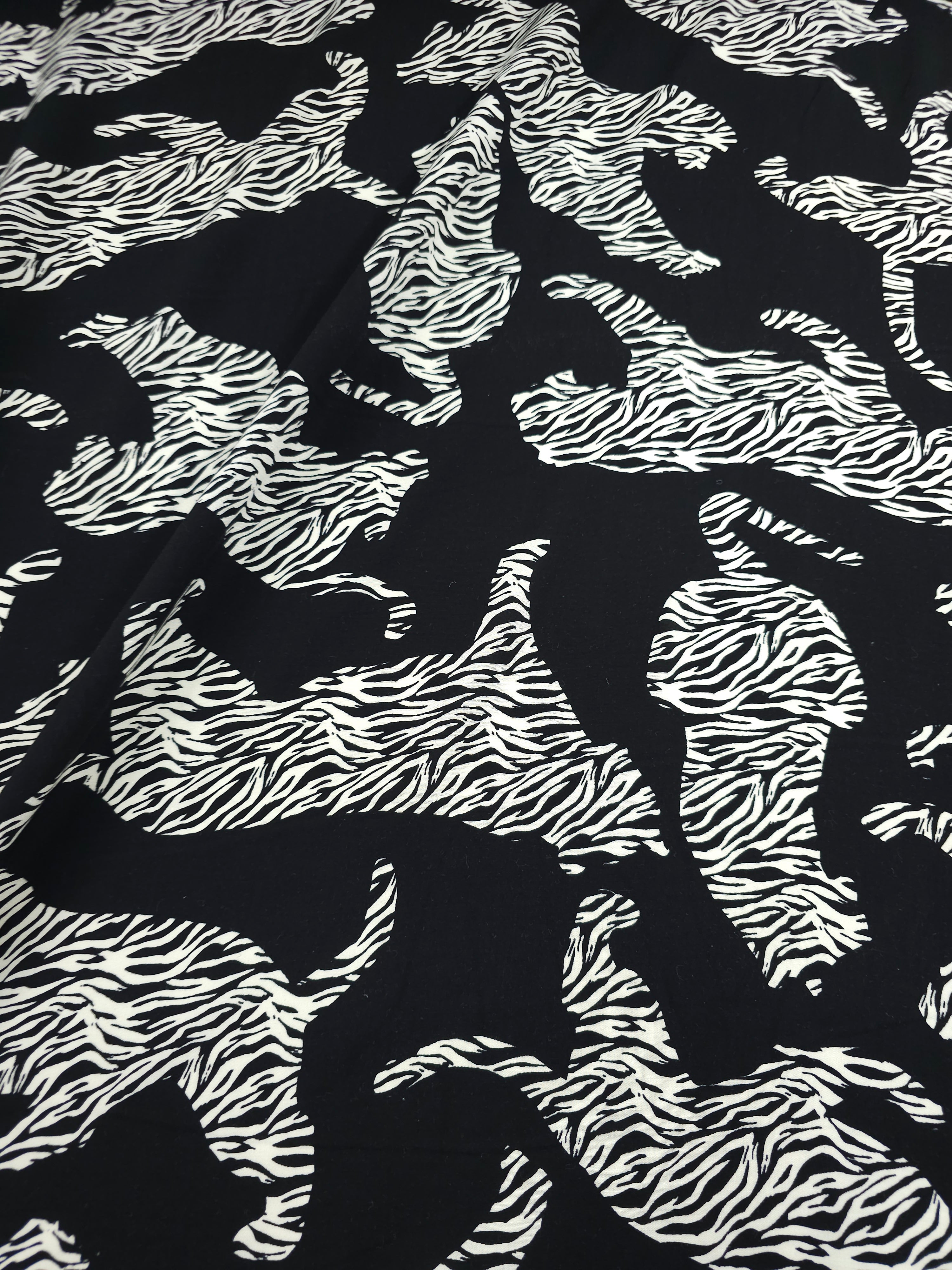 Black/Off-White Abstract Leopard Viscose Challis