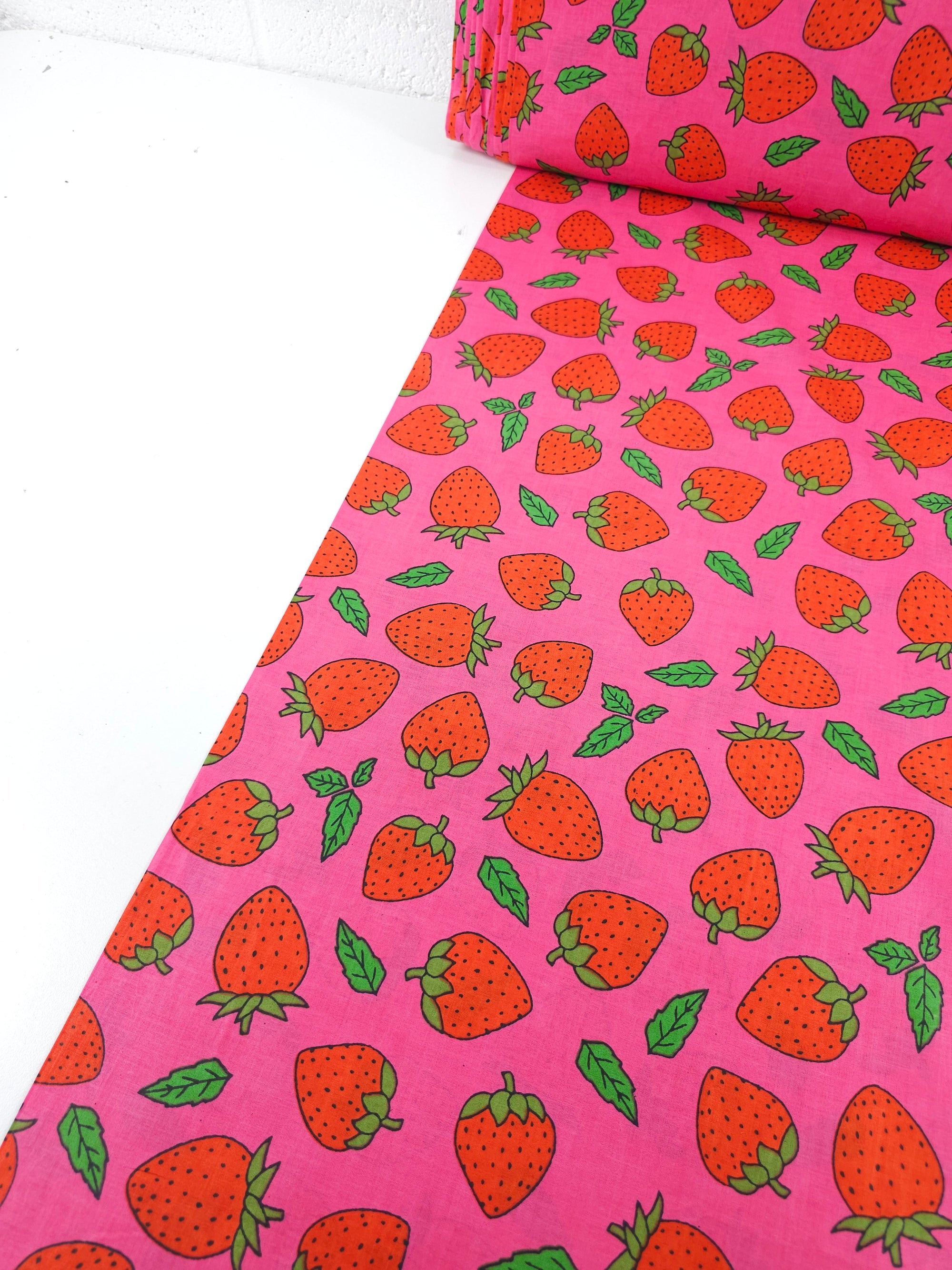 Pink/Red Doodle Strawberry Cambric Cotton