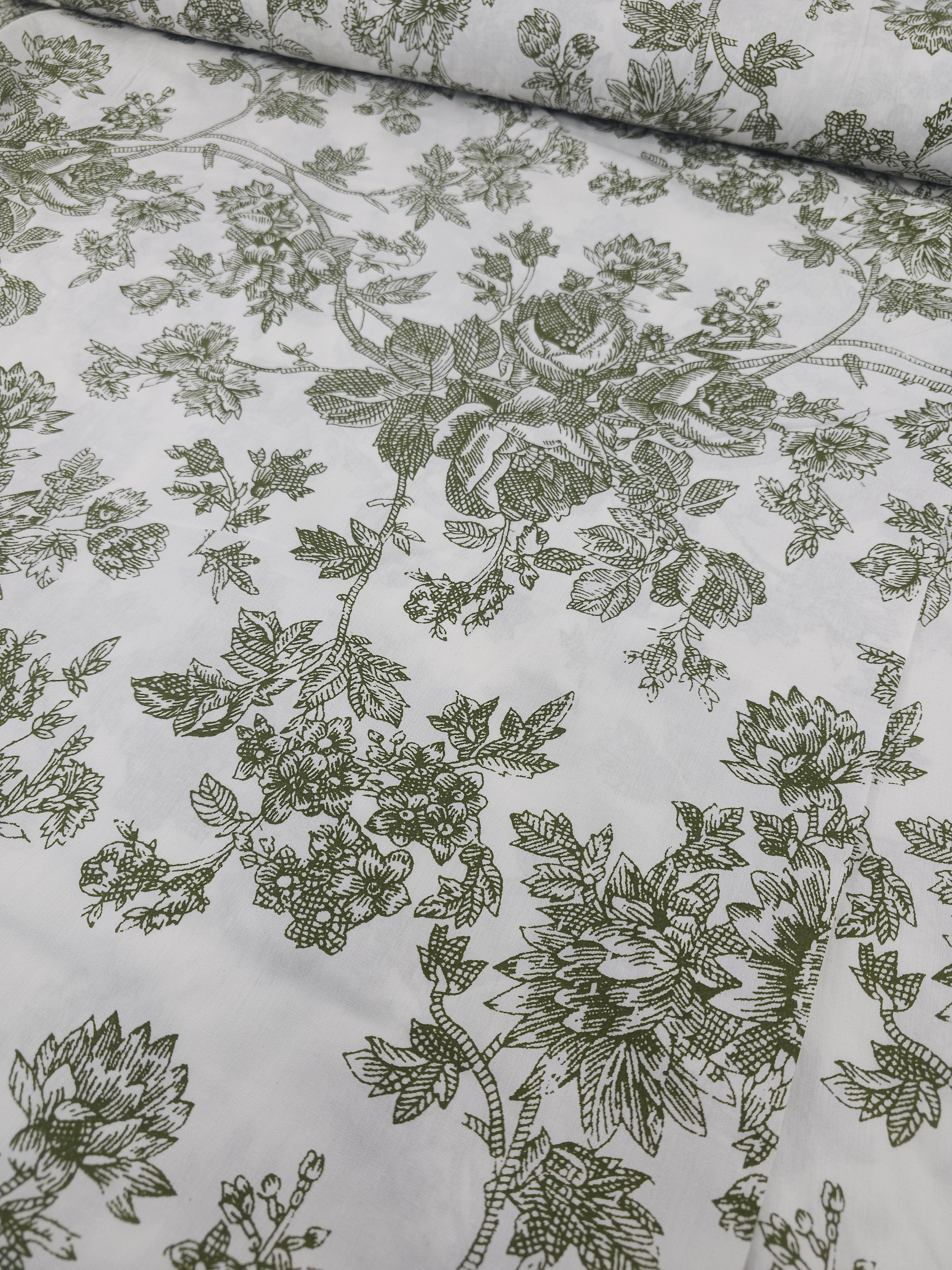 Olive Green Floral Sketch 100% Cotton 118” - Urban Outfitters *EXTRA WIDE*