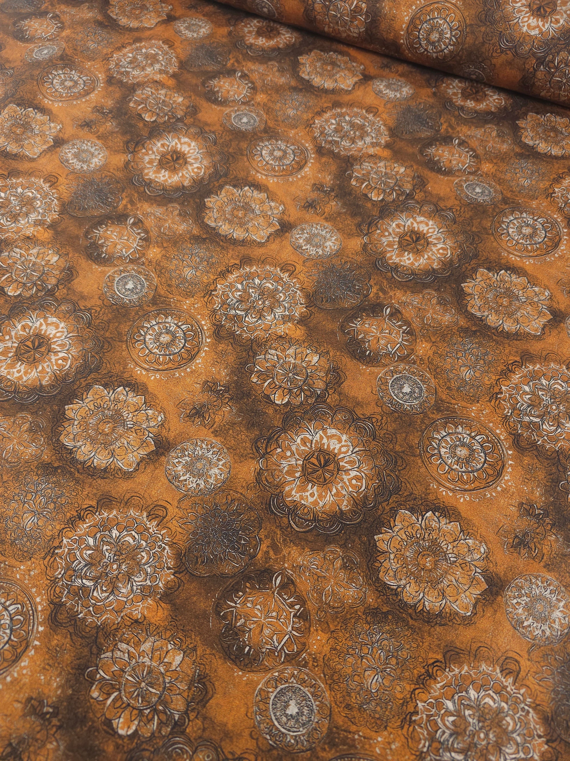 Brown Spiral Medallion 100% Cotton 106” *EXTRA WIDE*