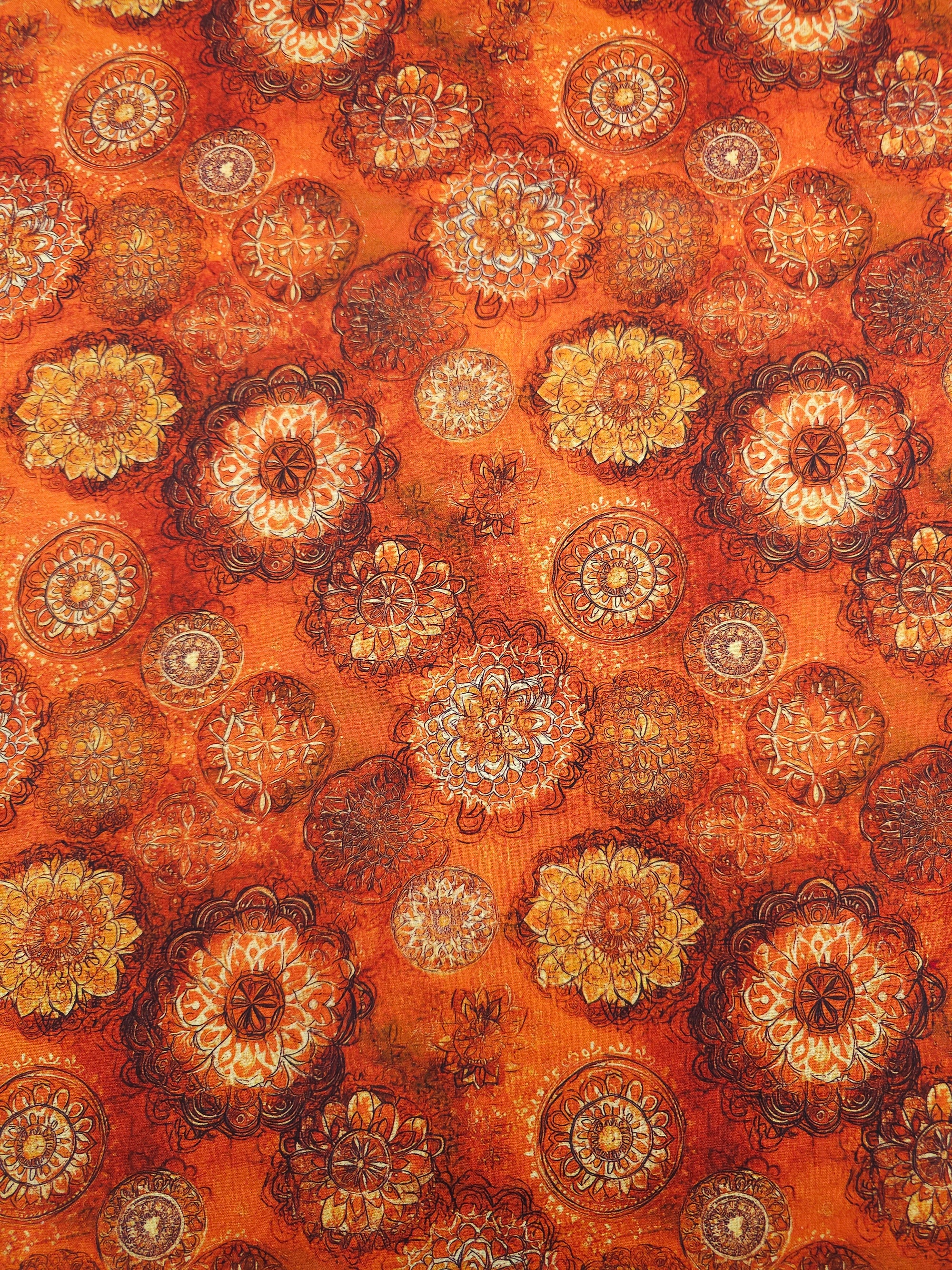 Rustic Orange Spiral Medallion 100% Cotton 106" *EXTRA WIDE*