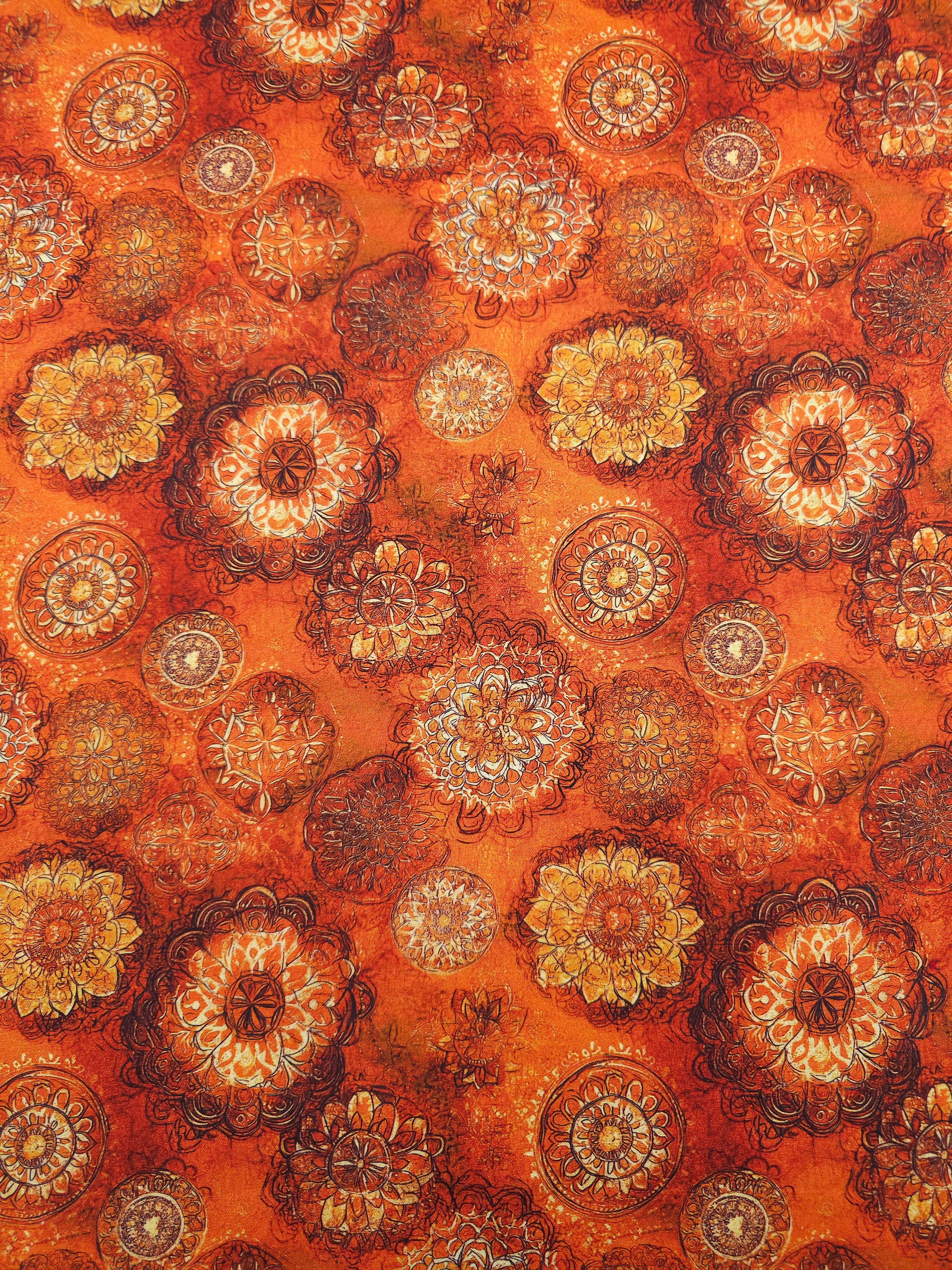 Rustic Orange Spiral Medallion 100% Cotton 106" *EXTRA WIDE*