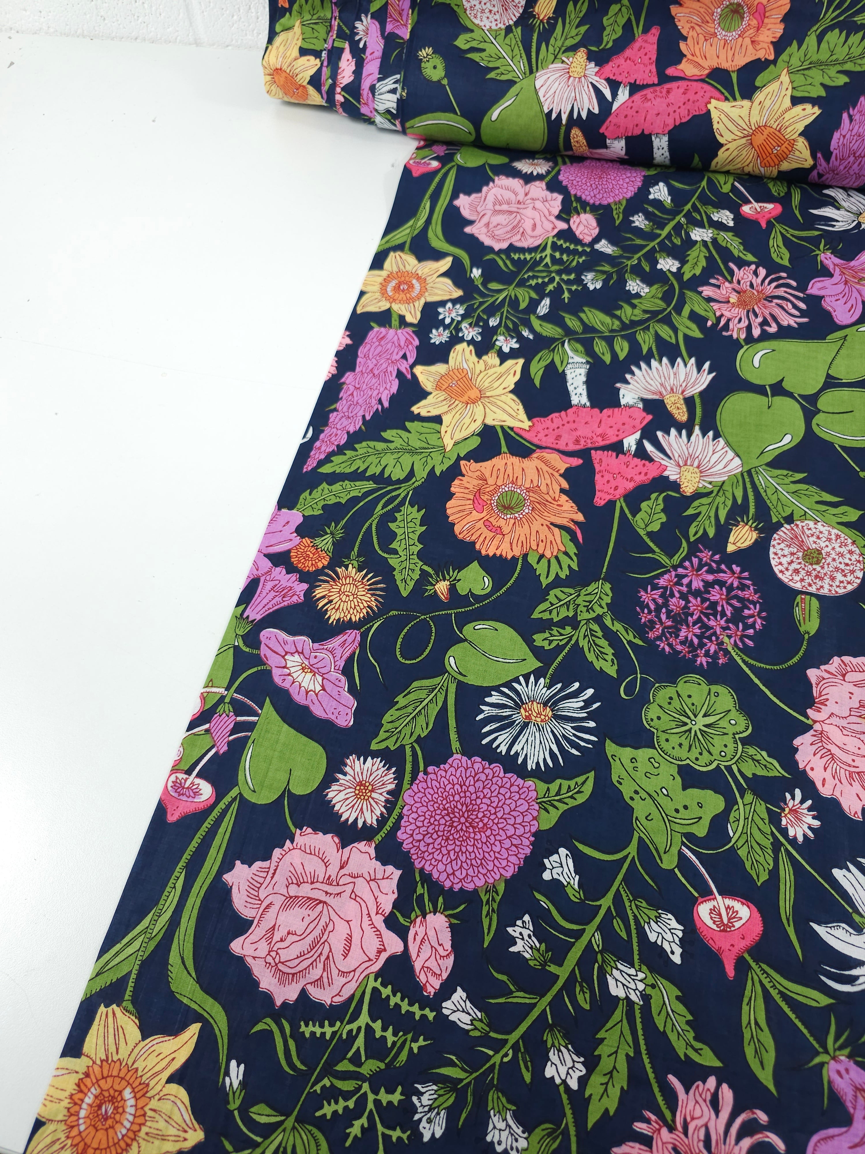 Navy Floral Shroom Field Cambric Cotton
