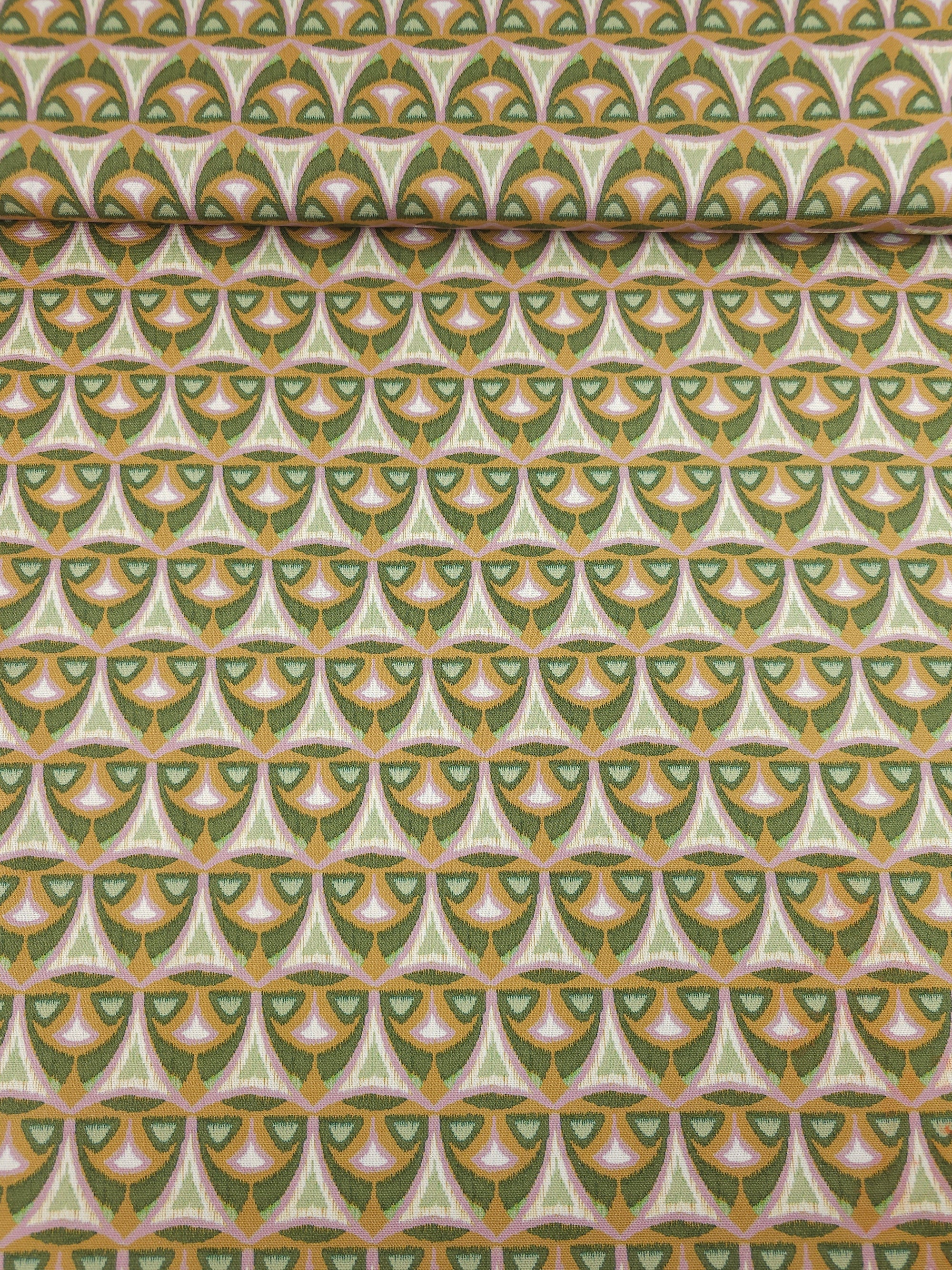 Mustard/Sage Abstract Motif Badge Lightweight Canvas Cotton