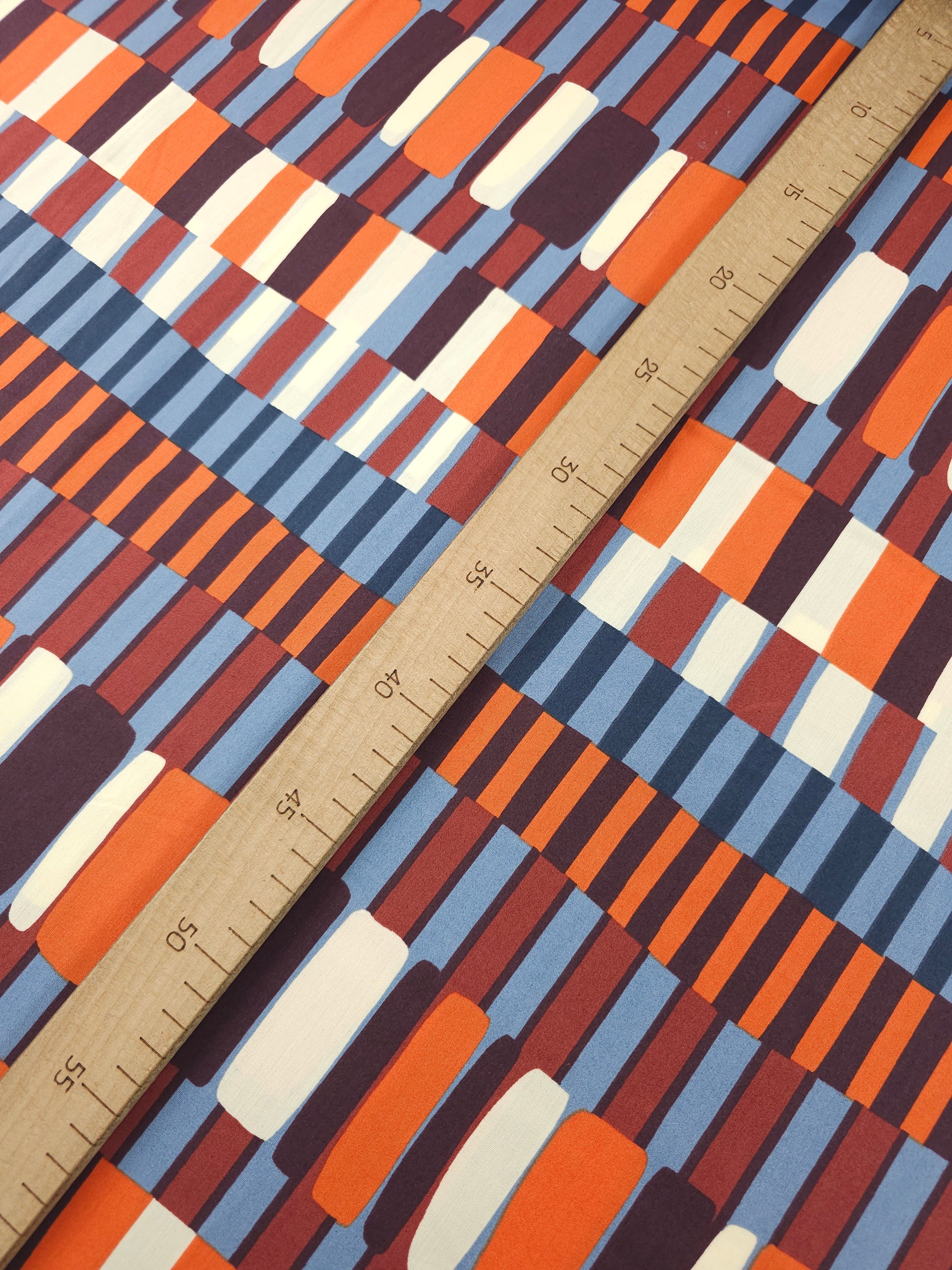 Orange/Blue Abstract Layer Stripes Cotton Viscose