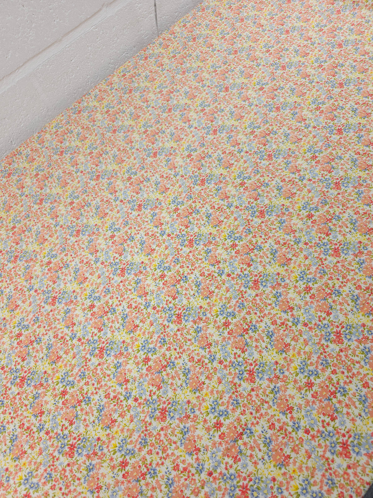 Peach Retro Ditsy Floral Field Lightweight Cotton
