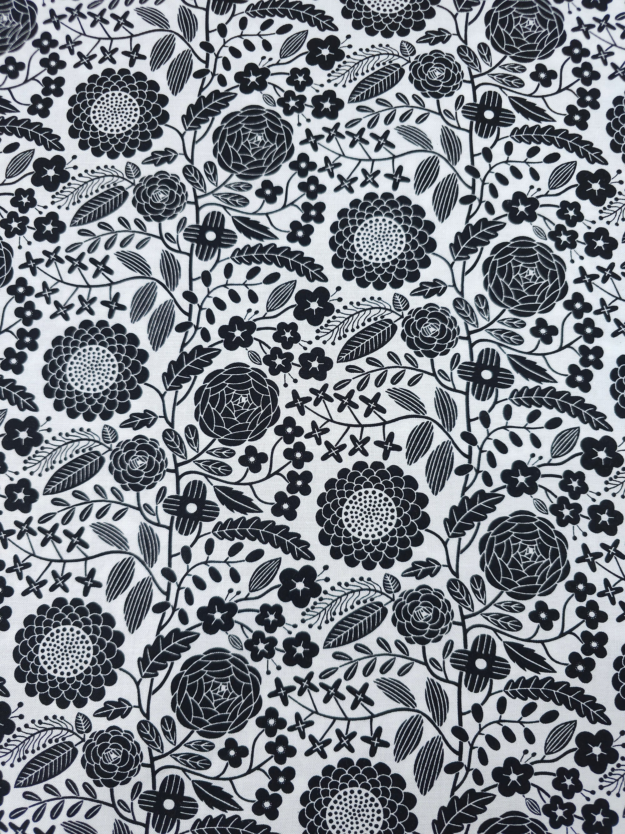 Black/White Floral Bloom 100% Cotton - Benartex *DEFECT*