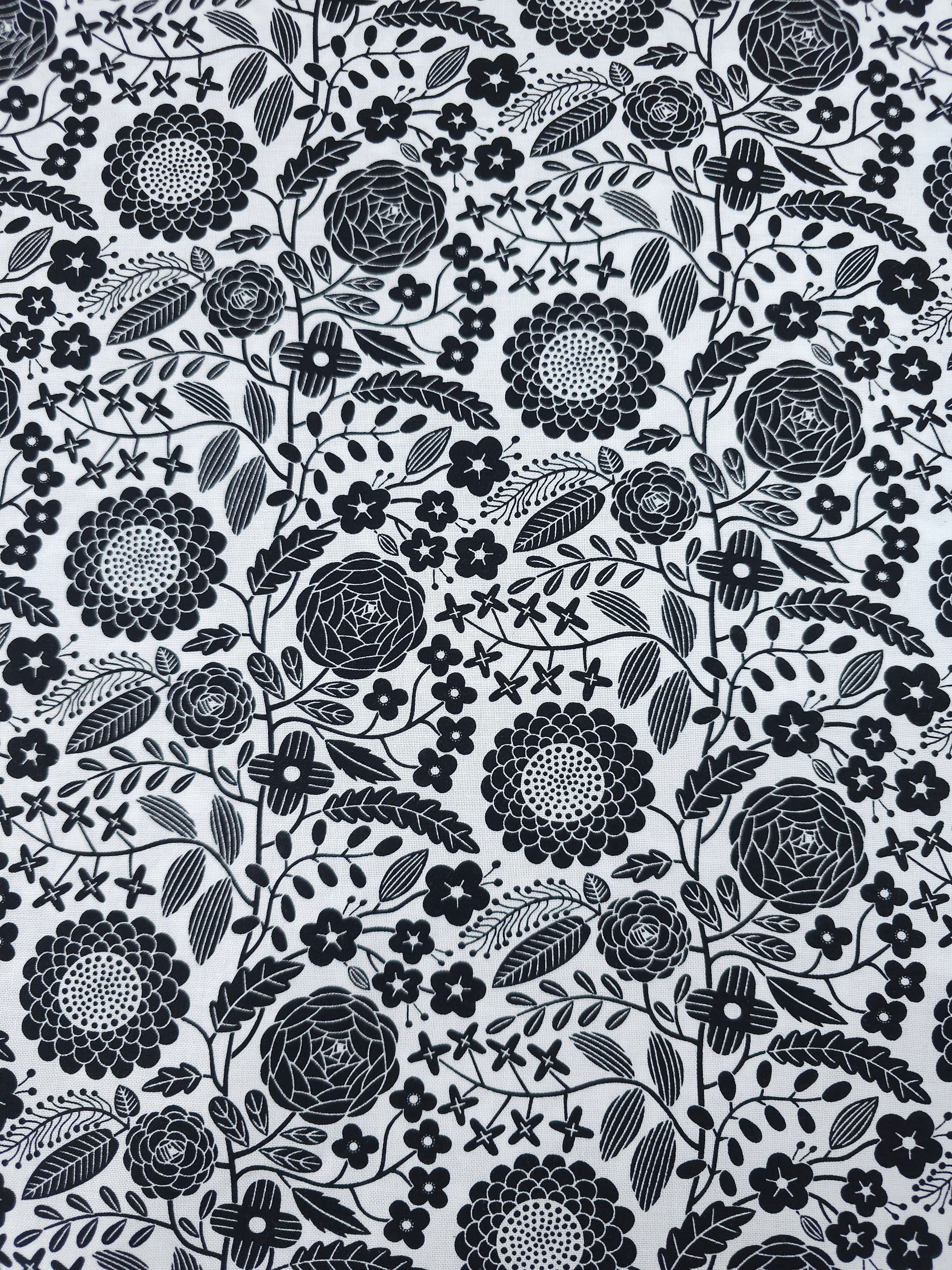 Black/White Floral Bloom 100% Cotton - Benartex *DEFECT*