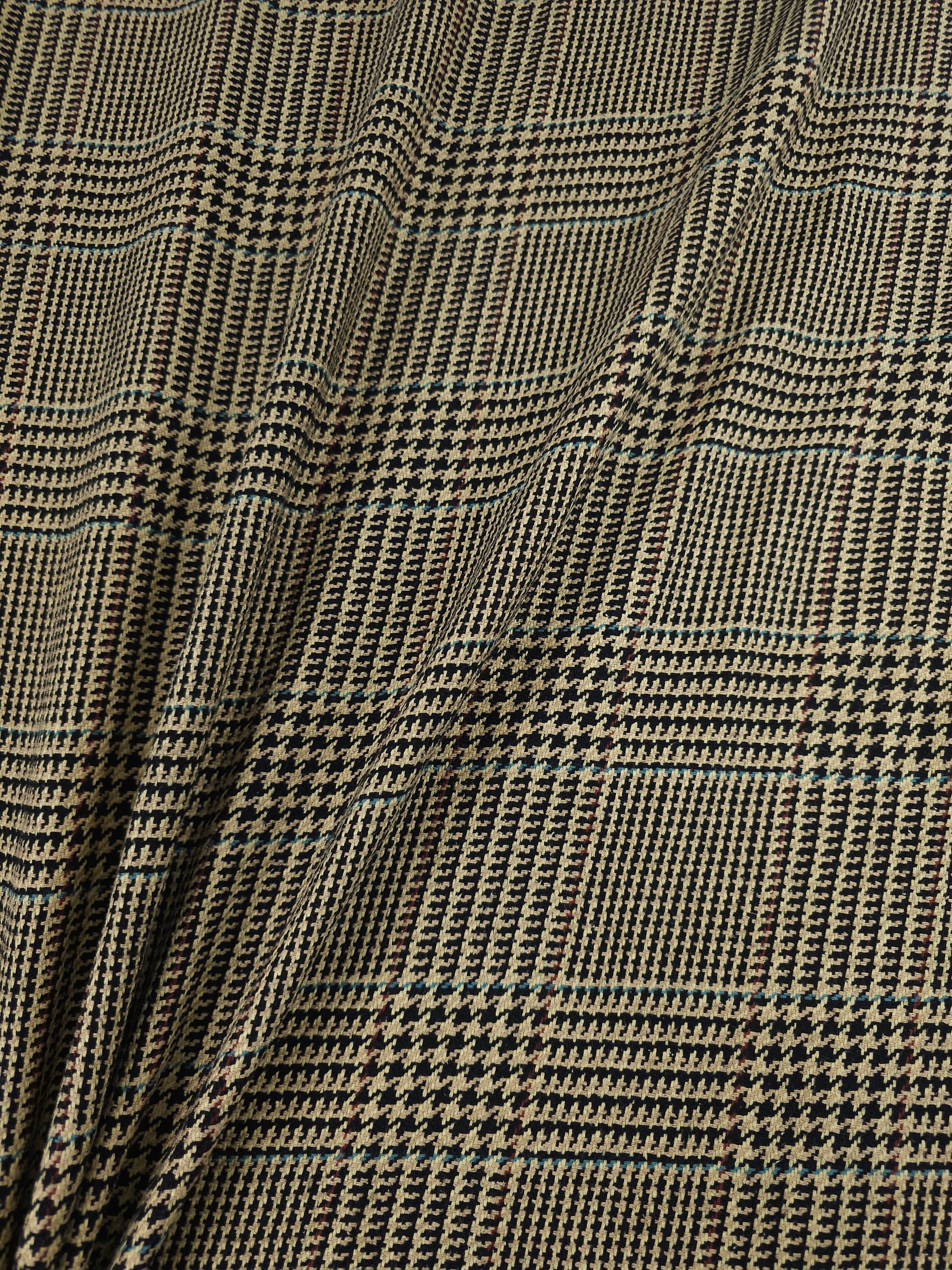 Sand Dogtooth Tartan Check Soft 100% Wool *ABRAHAM MOON*