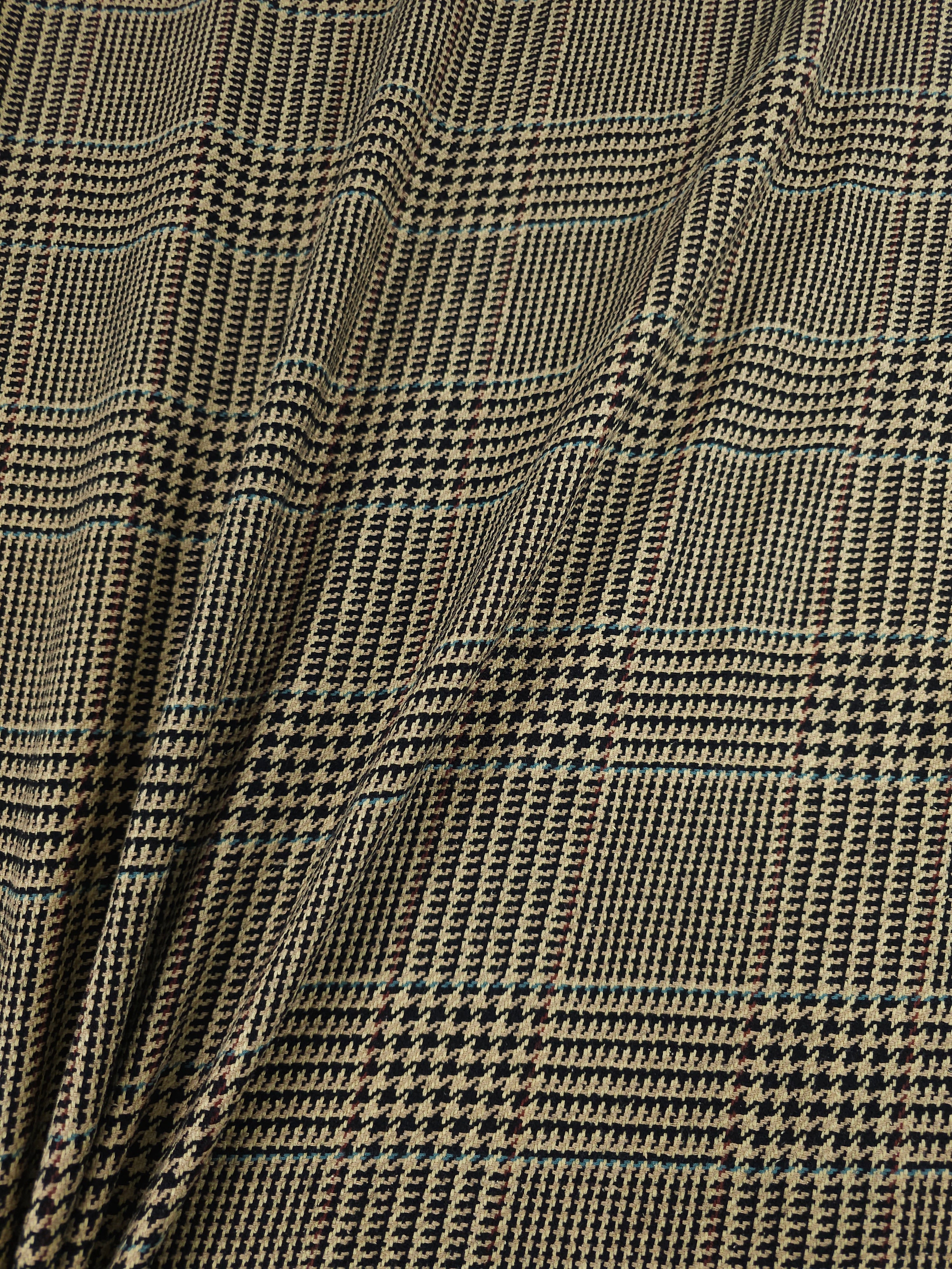 Sand Dogtooth Tartan Check Soft 100% Wool *ABRAHAM MOON*
