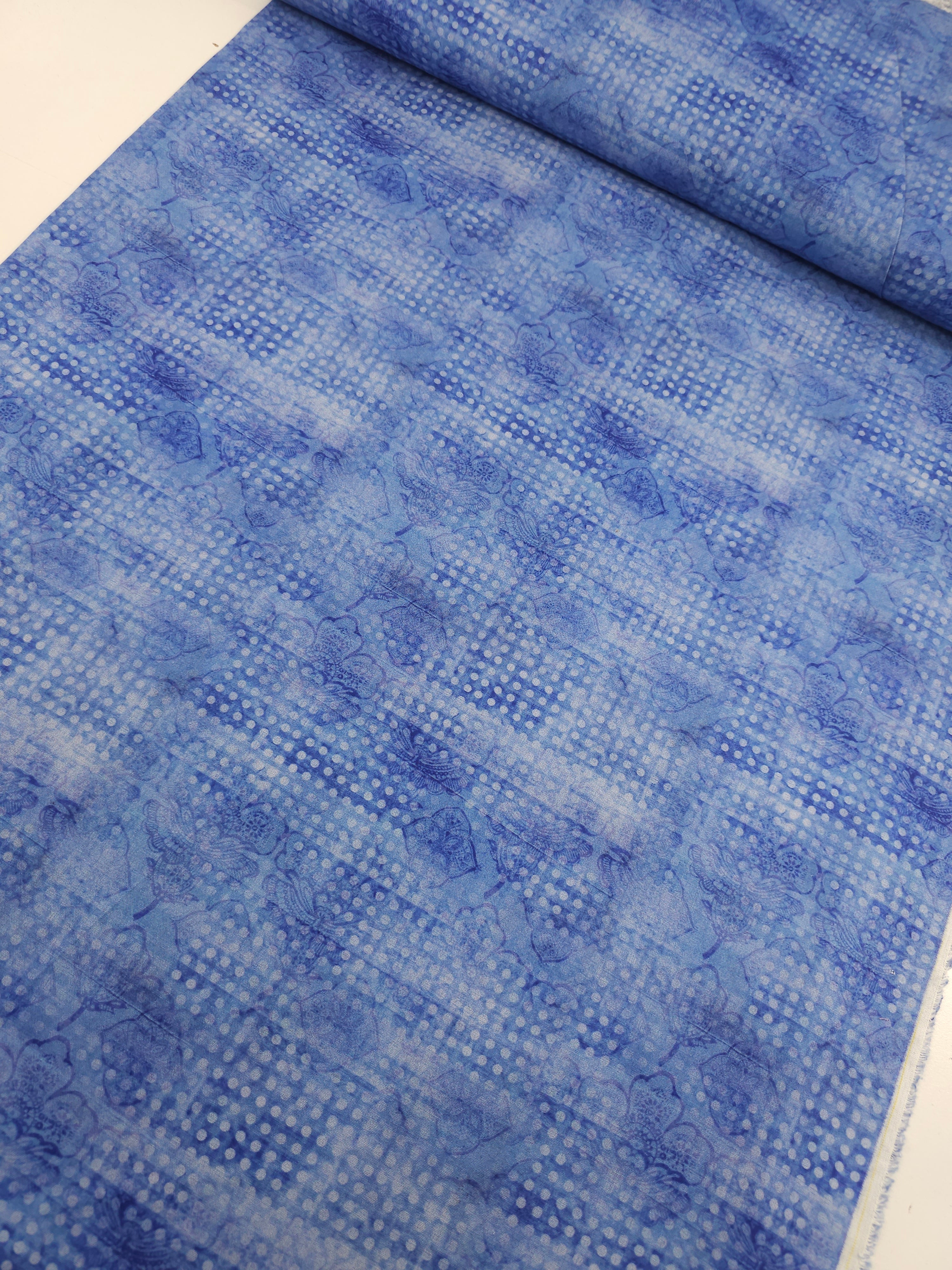 Blue Washed Vintage Polka Tapestry 100% Cotton