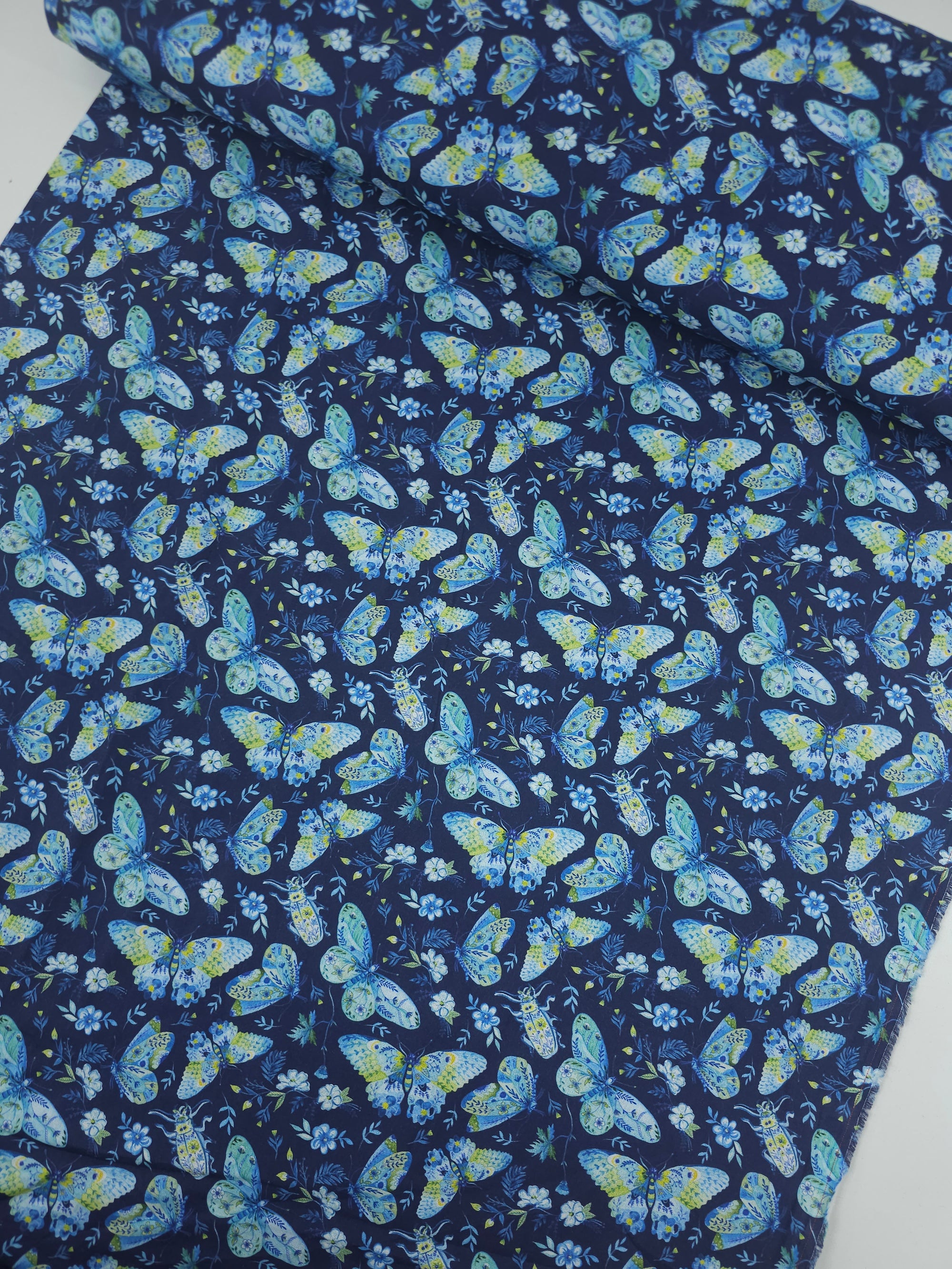 Indigo Navy Butterfly Floral 100% Cotton - Joann