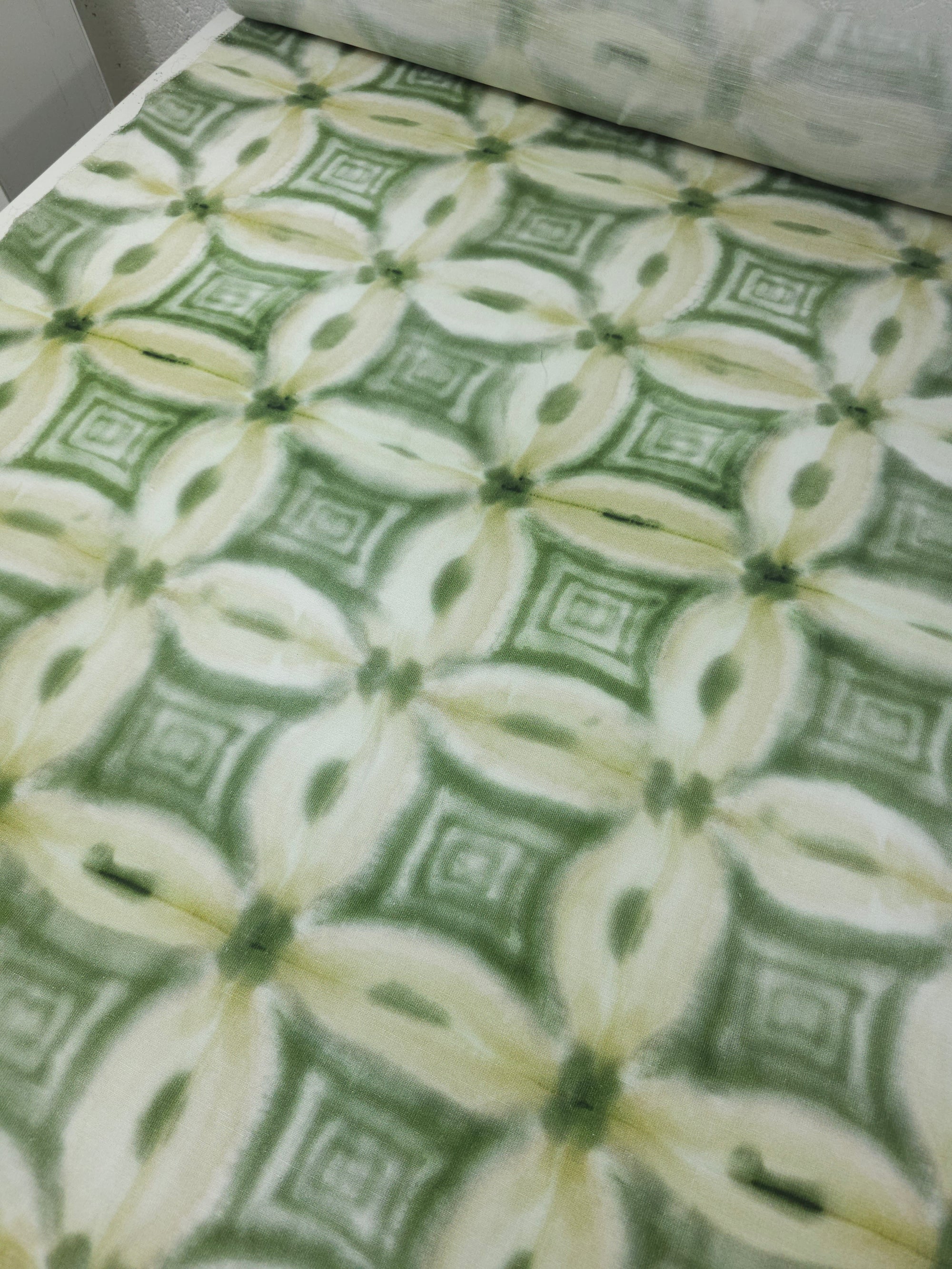 Sage/Beige Tile Abstract 100% Linen