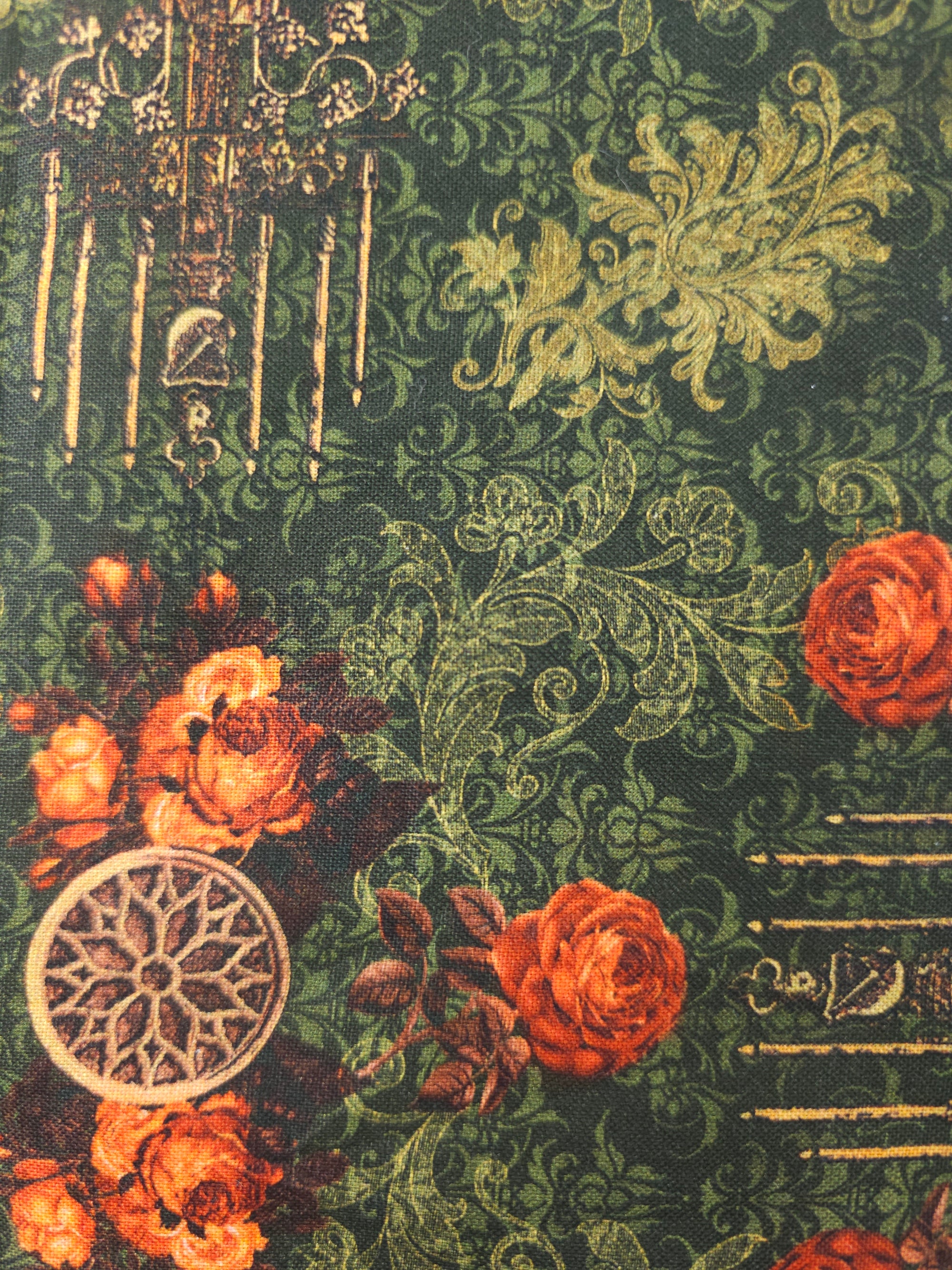Green rose candlestick Cotton- 1m
