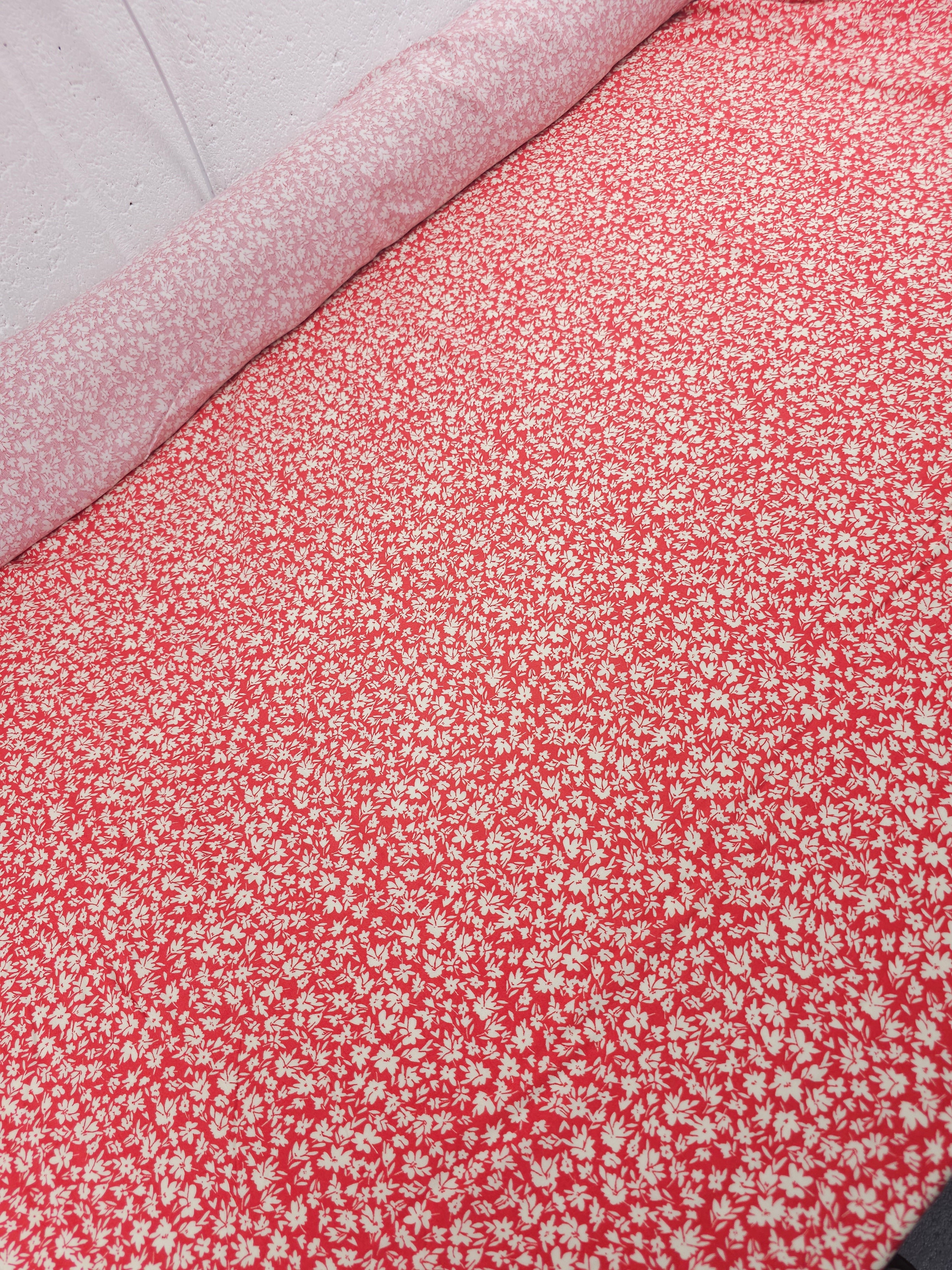 Soft Red/Cream Ditsy Floral Viscose Challis