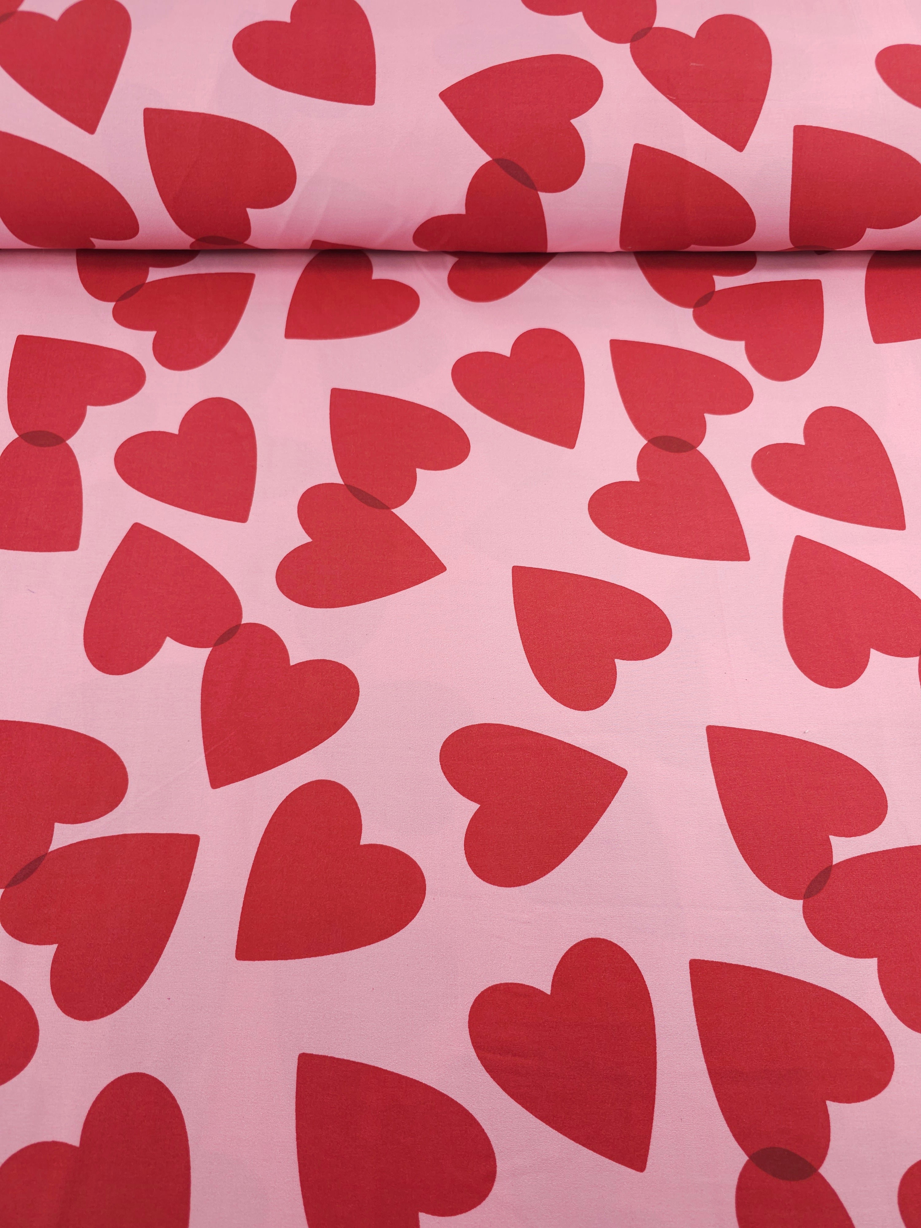 Pink/Red Floating Hearts 100% Cotton 98" *EXTRA WIDE*