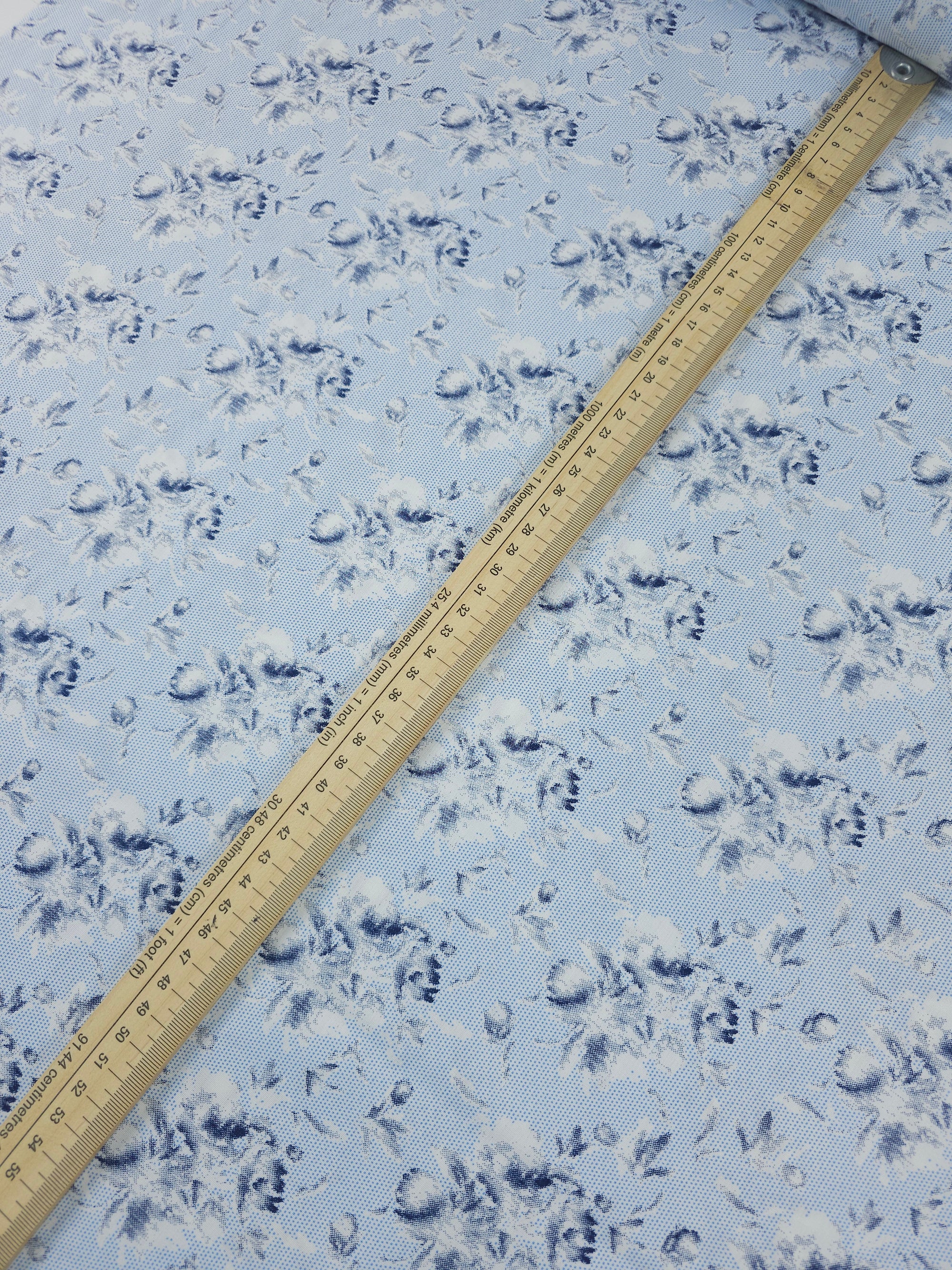 Light Blue Static Bouquet Floral 100% Cotton 55"