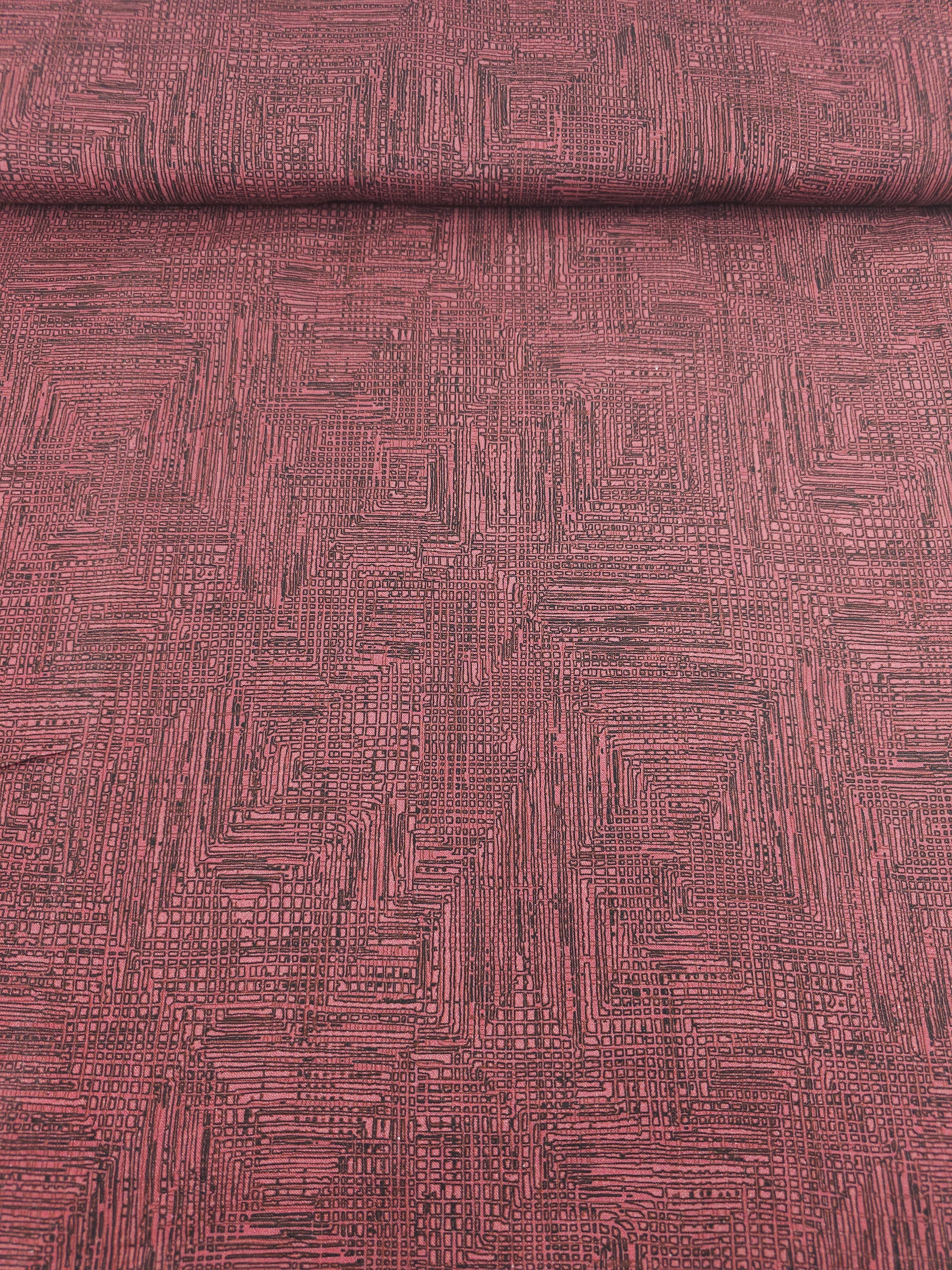 Burgundy Maze Tiles 100% Cotton