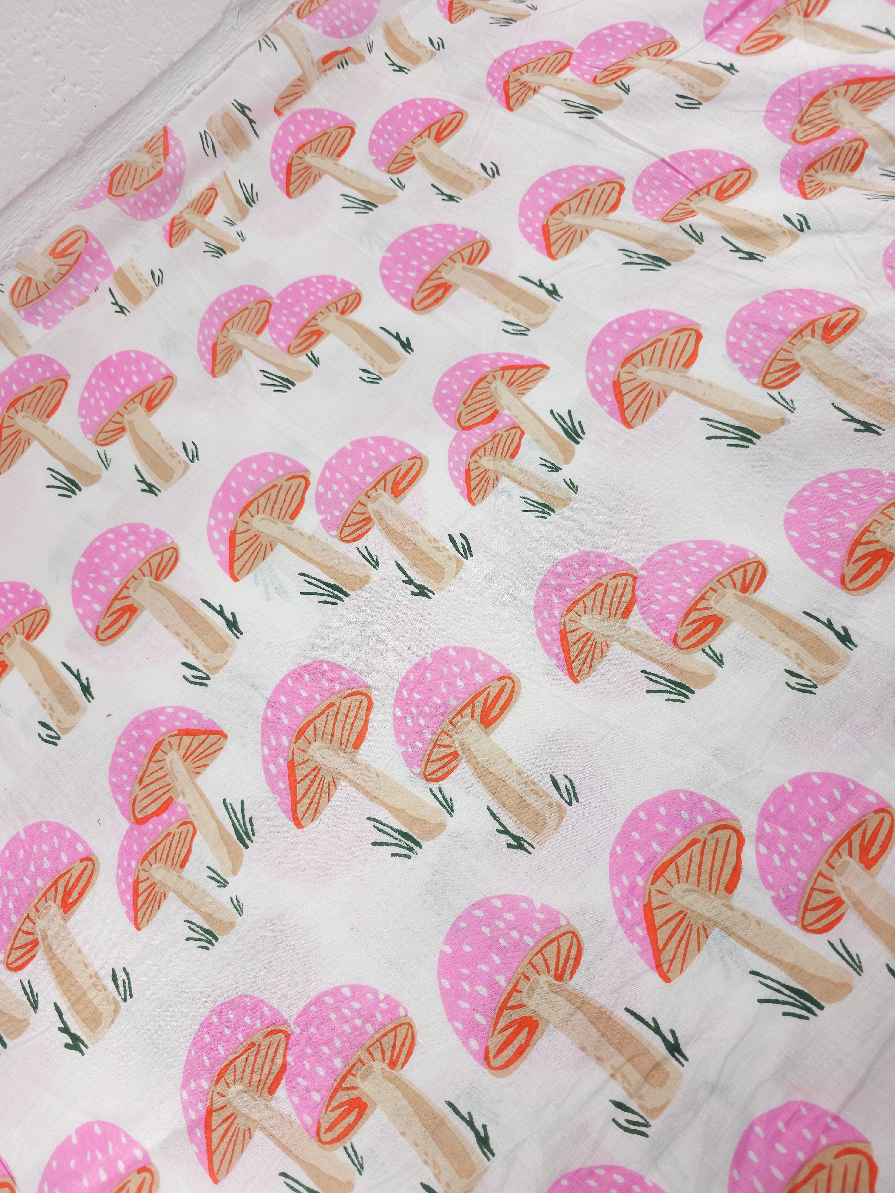 Light Pink Mushroom Block Print Cotton