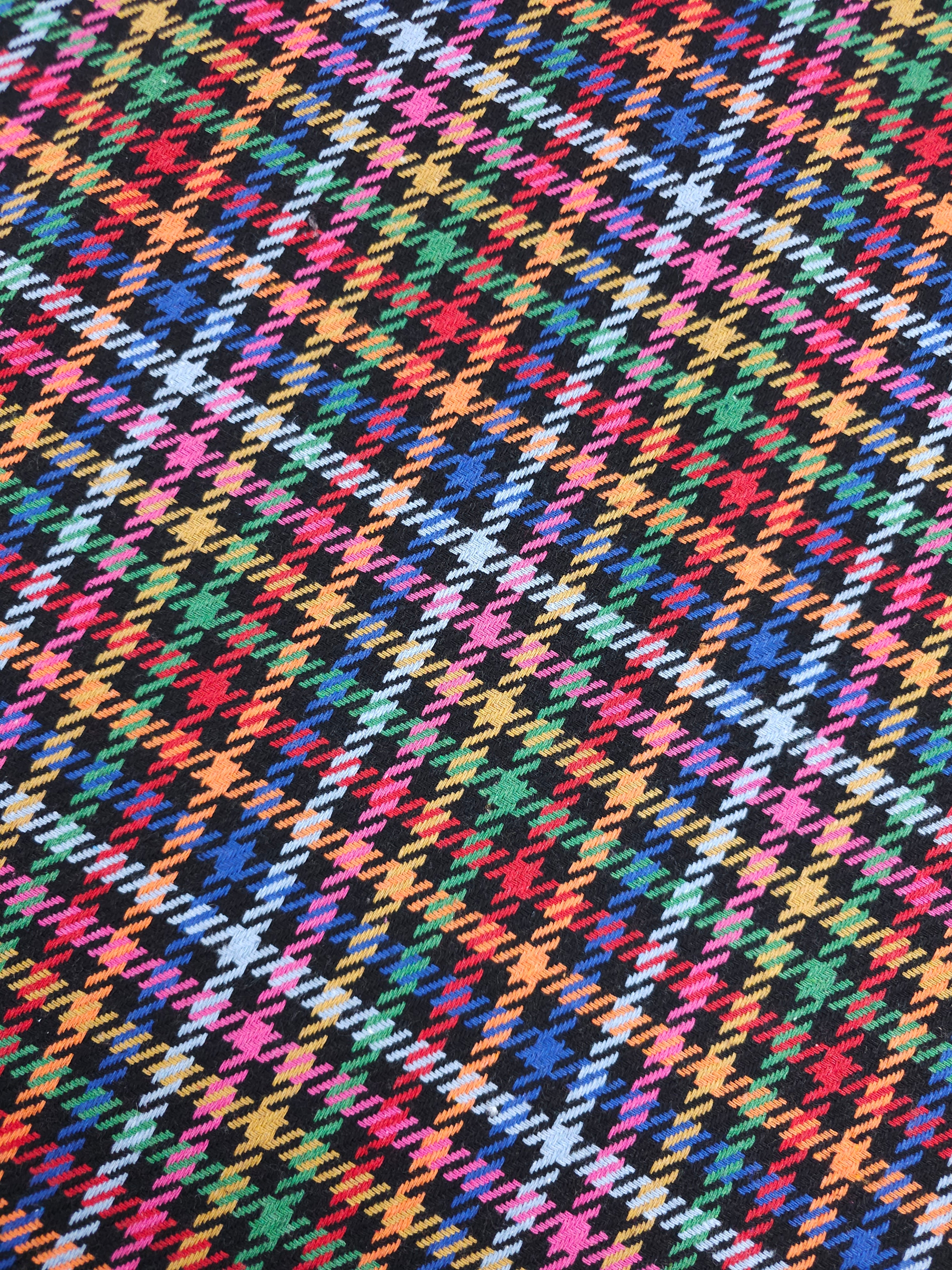 Black Multicolour Tartan Check Boucle