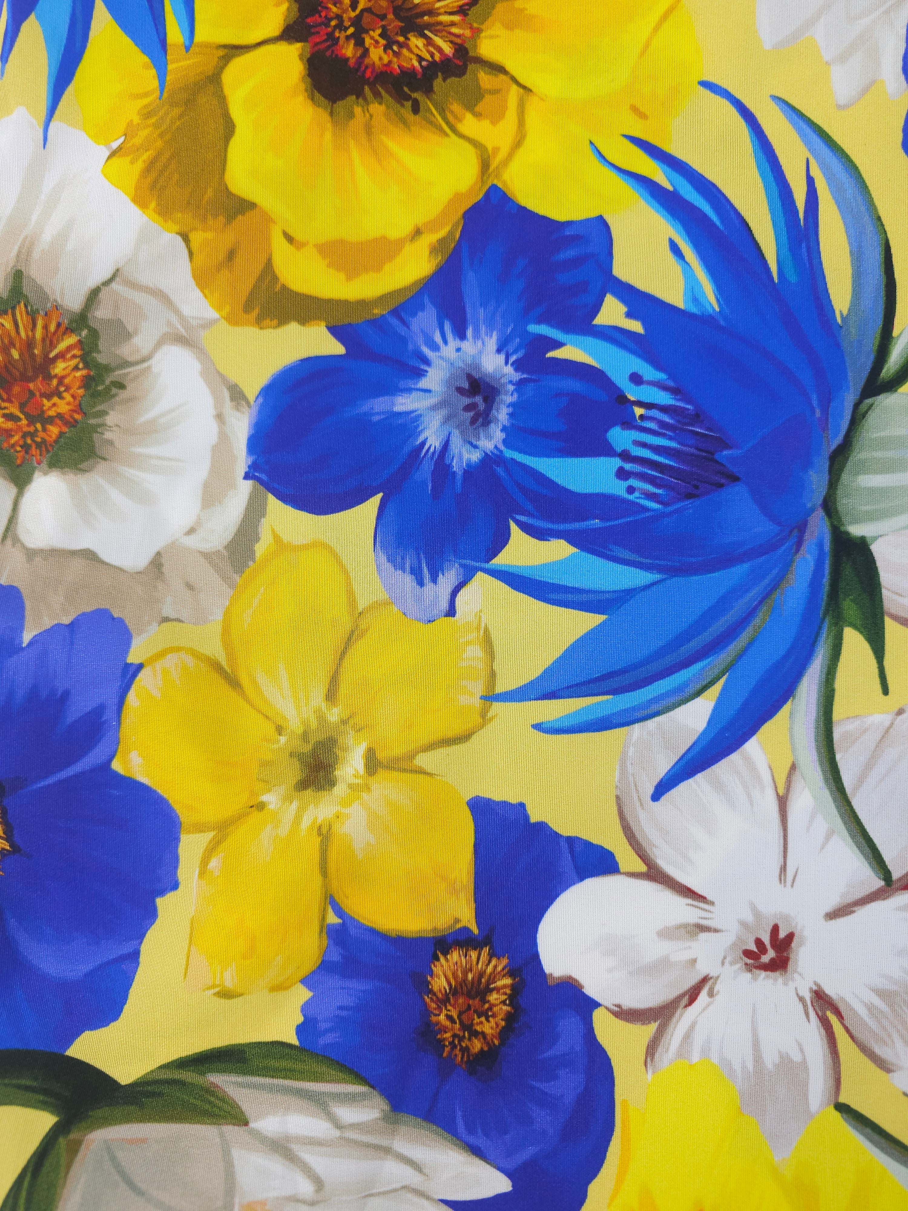 Blue and yellow floral Cotton- 2m piece