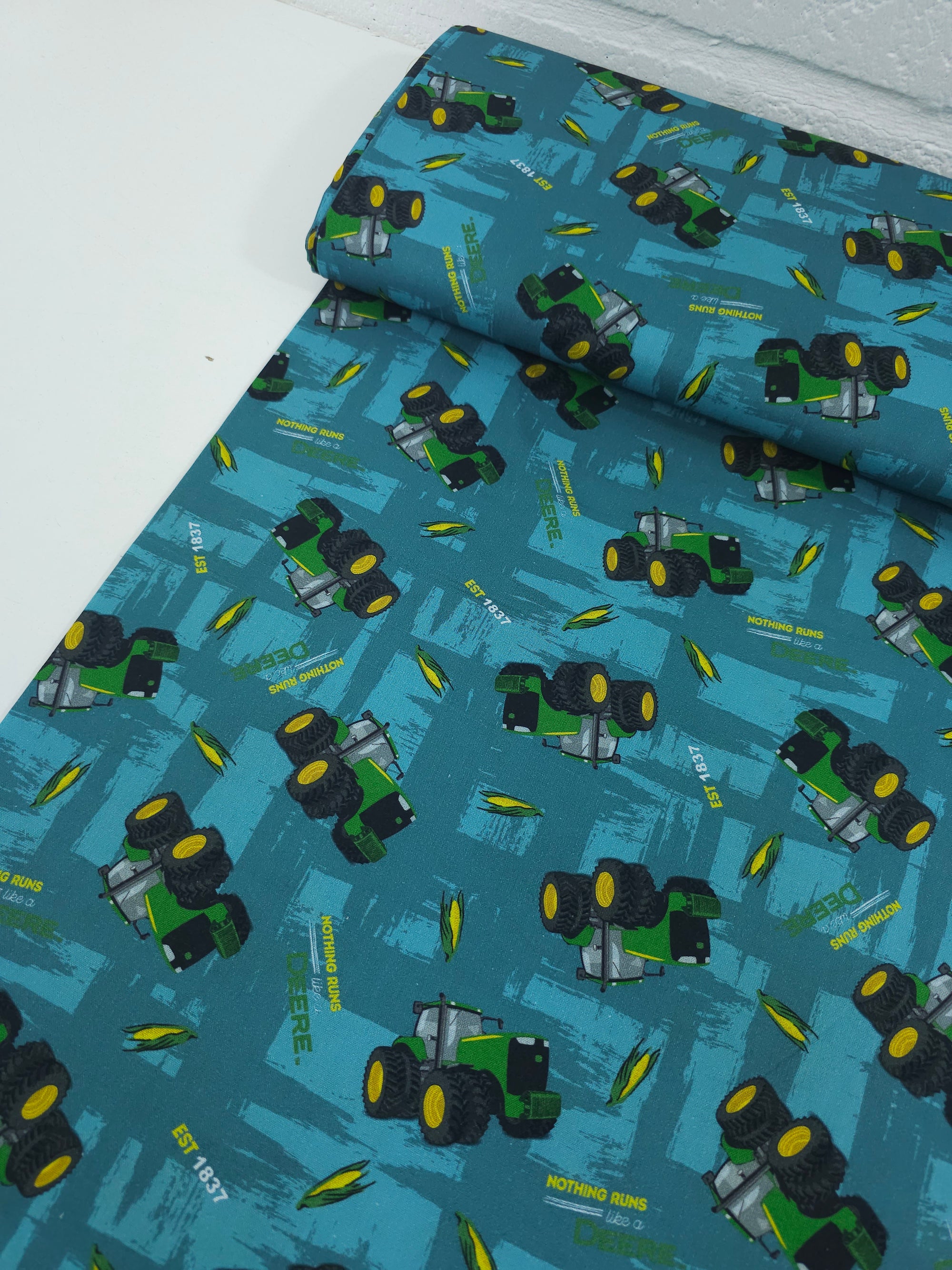 Teal John Deere Tractor Slogan 100% Cotton