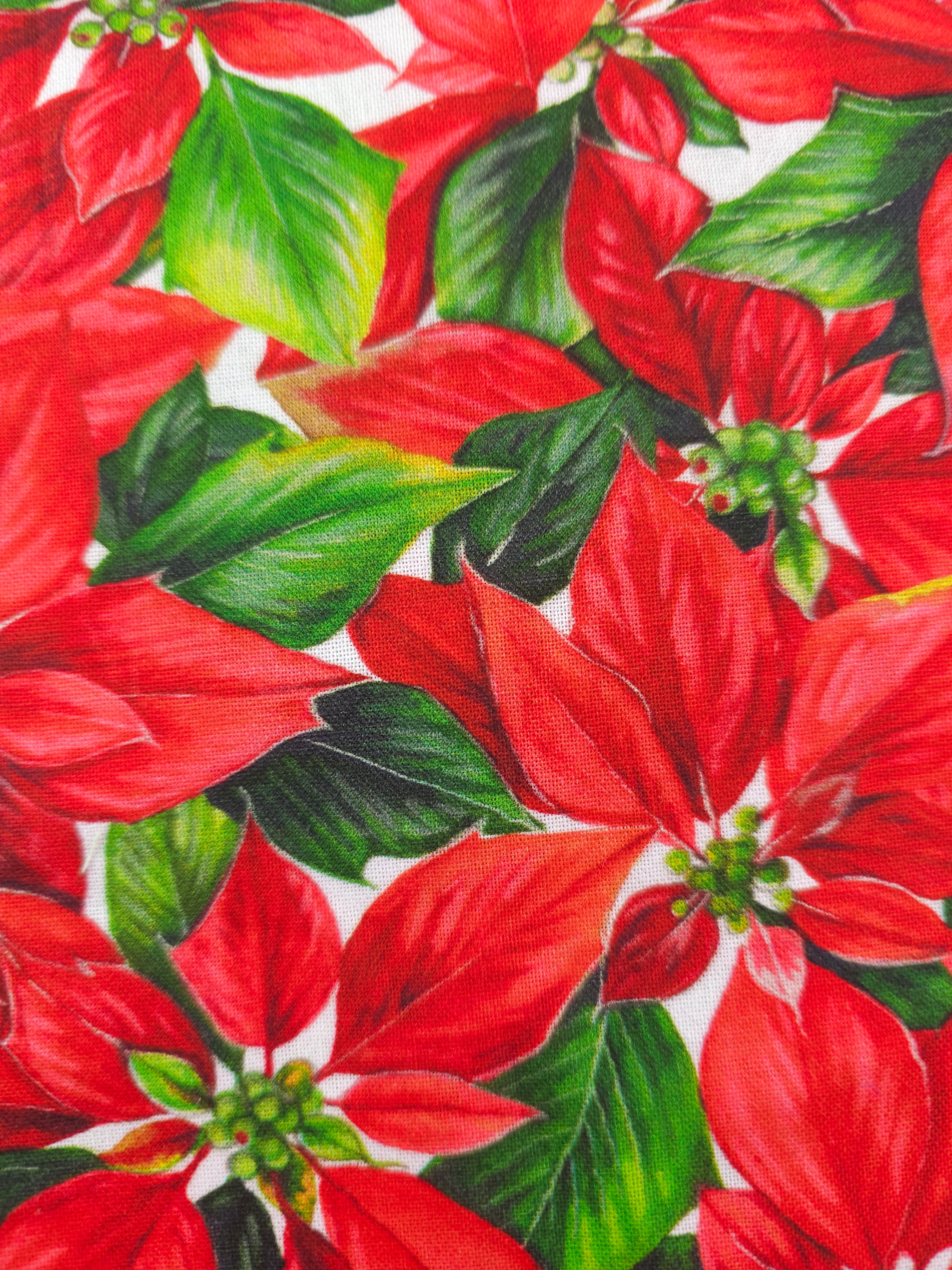 Red christmas leaf Cotton- 1m piece