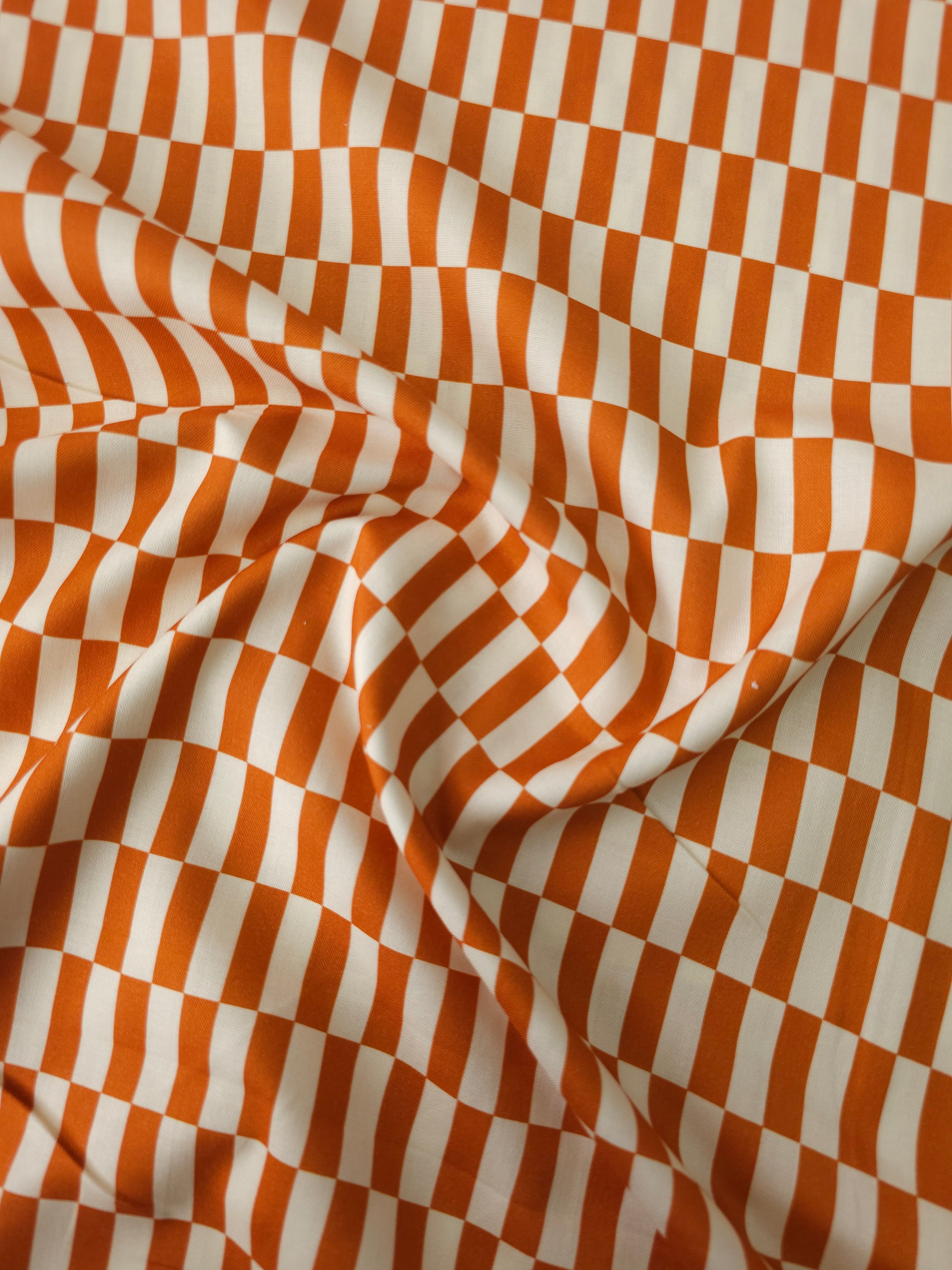 Rusty Orange Rectangle Check 100% Cotton